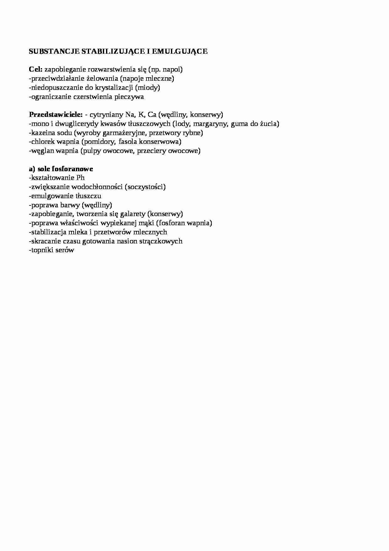 Substancje stabilizujące i emulgujące , sem IV - strona 1