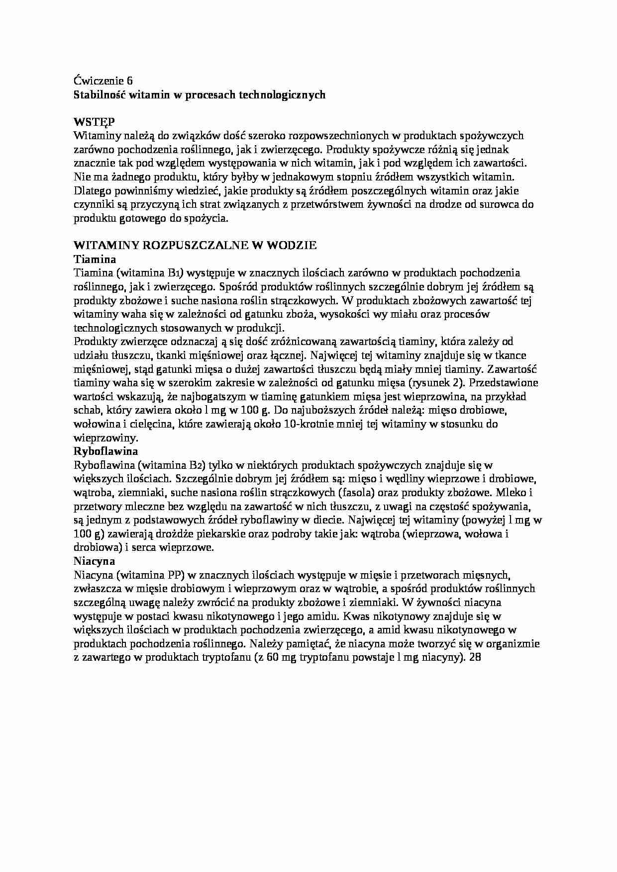 Stabilność witamin w procesach technologicznych, sem IV - strona 1