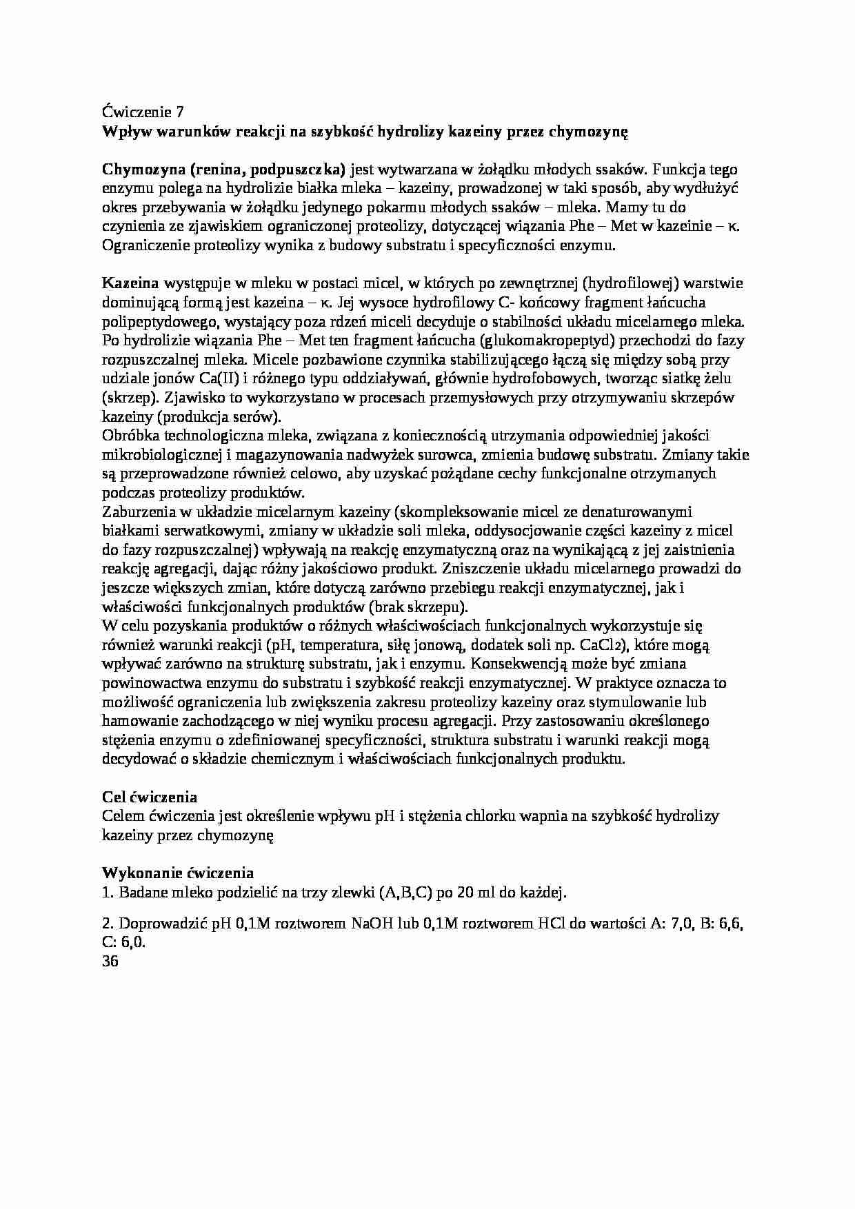 Wpływ reakcj na hydrolize kazeiny, sem IV - strona 1