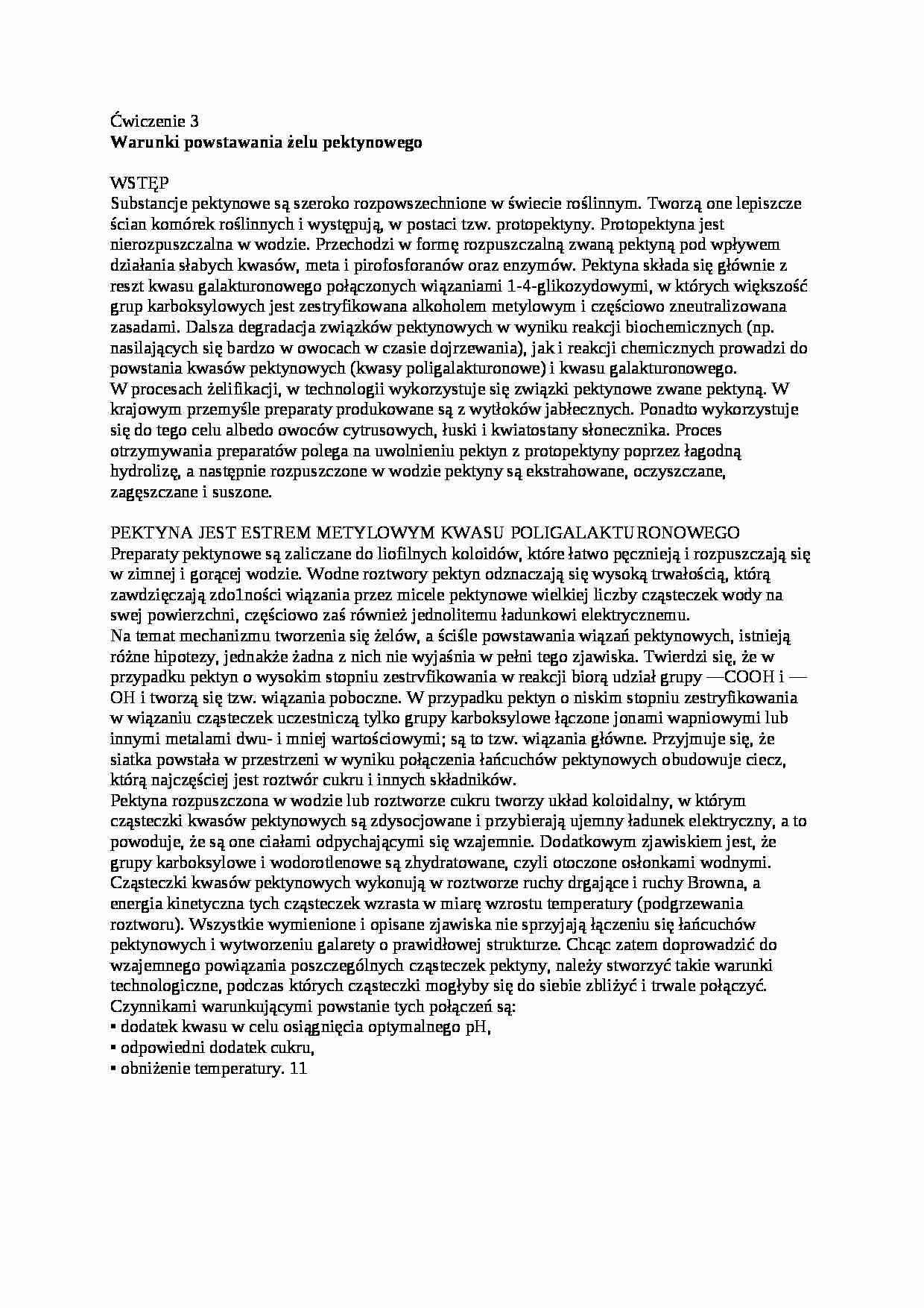 Warunki powstawania żelu pektynowego, sem IV - strona 1