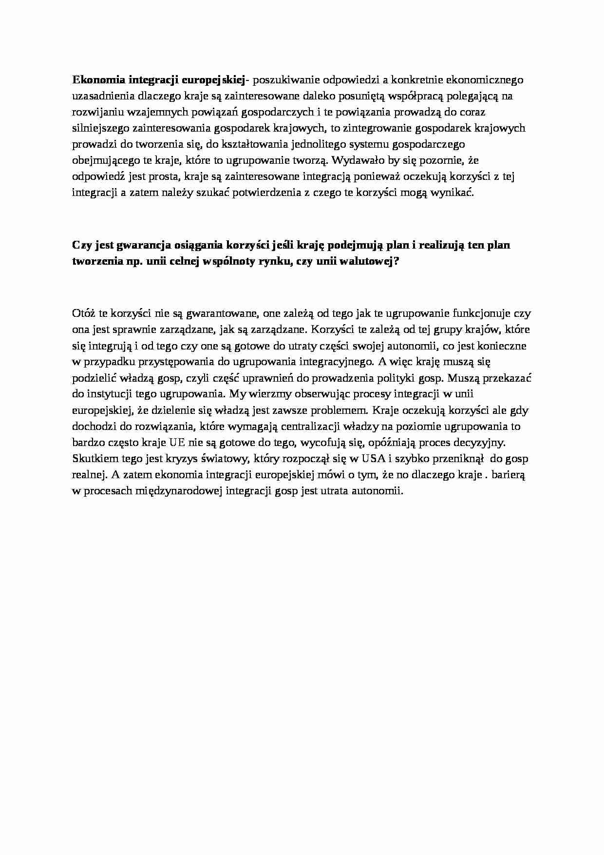 Ekonomia integracji europejskiej, sem III - strona 1