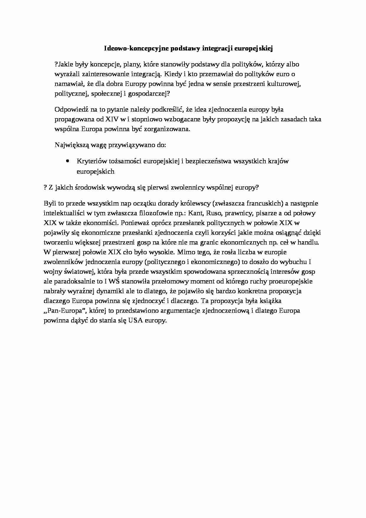 Ideowo- koncepcyjne podstawy integracji europejskiej, sem III - strona 1