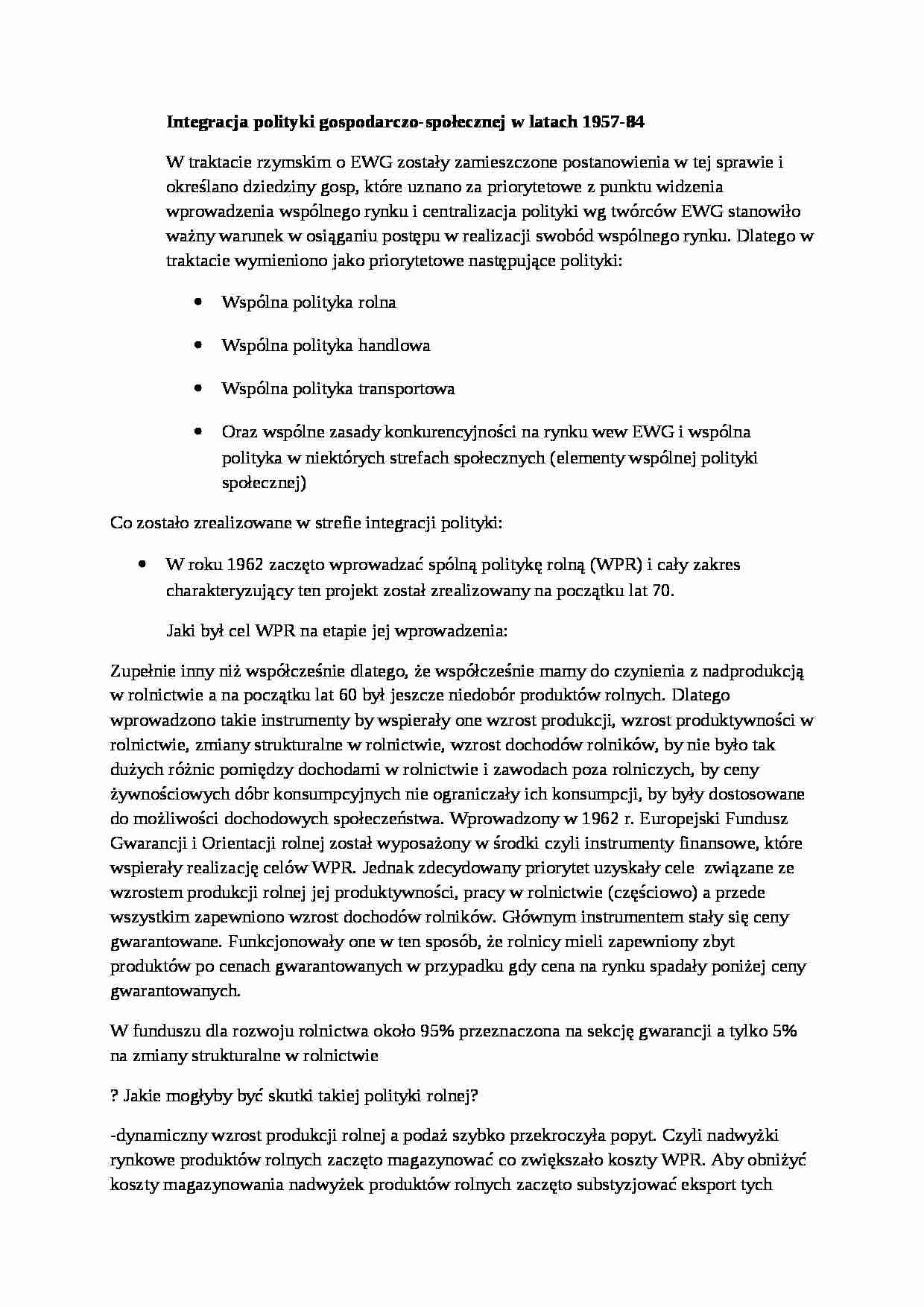 Integracja polityki gos-społ w latach 1957-84, sem III - strona 1