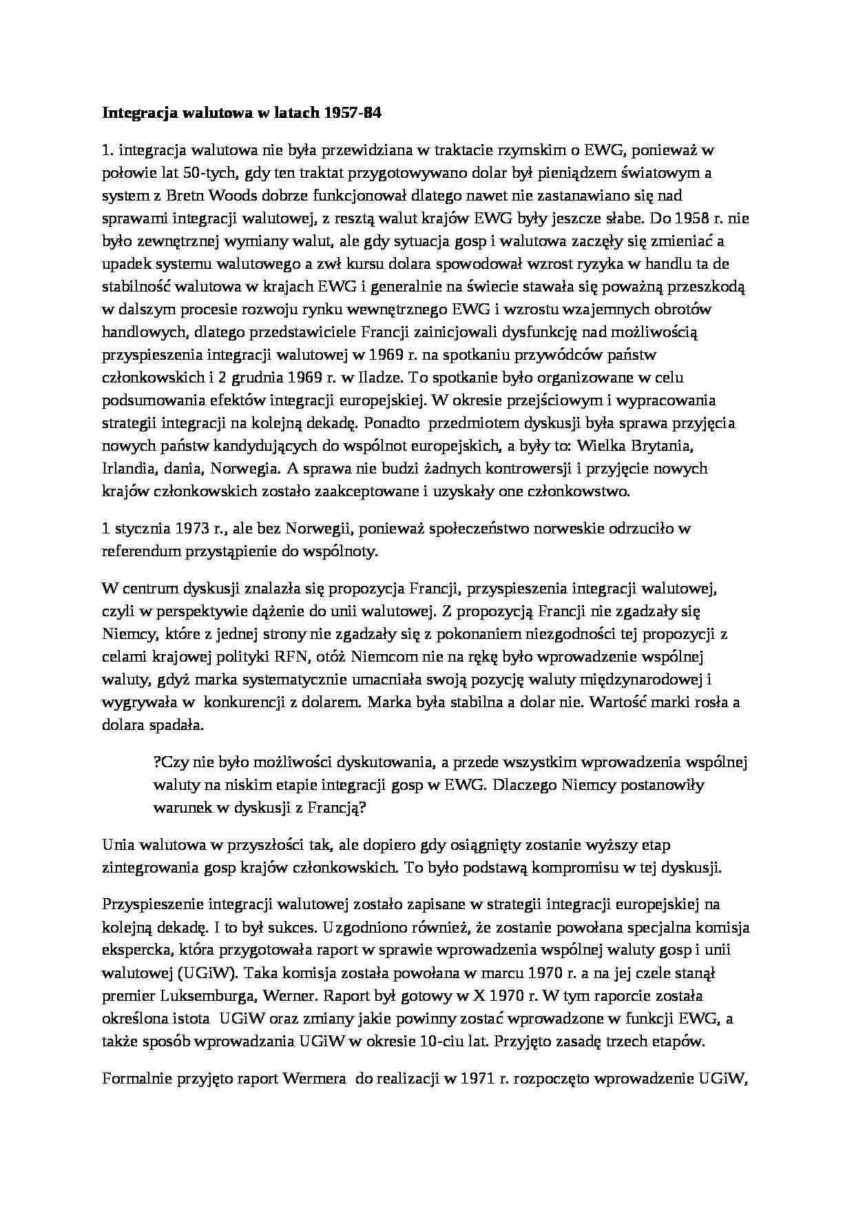 Integracja walutowa w latach 1957-84, sem III - strona 1