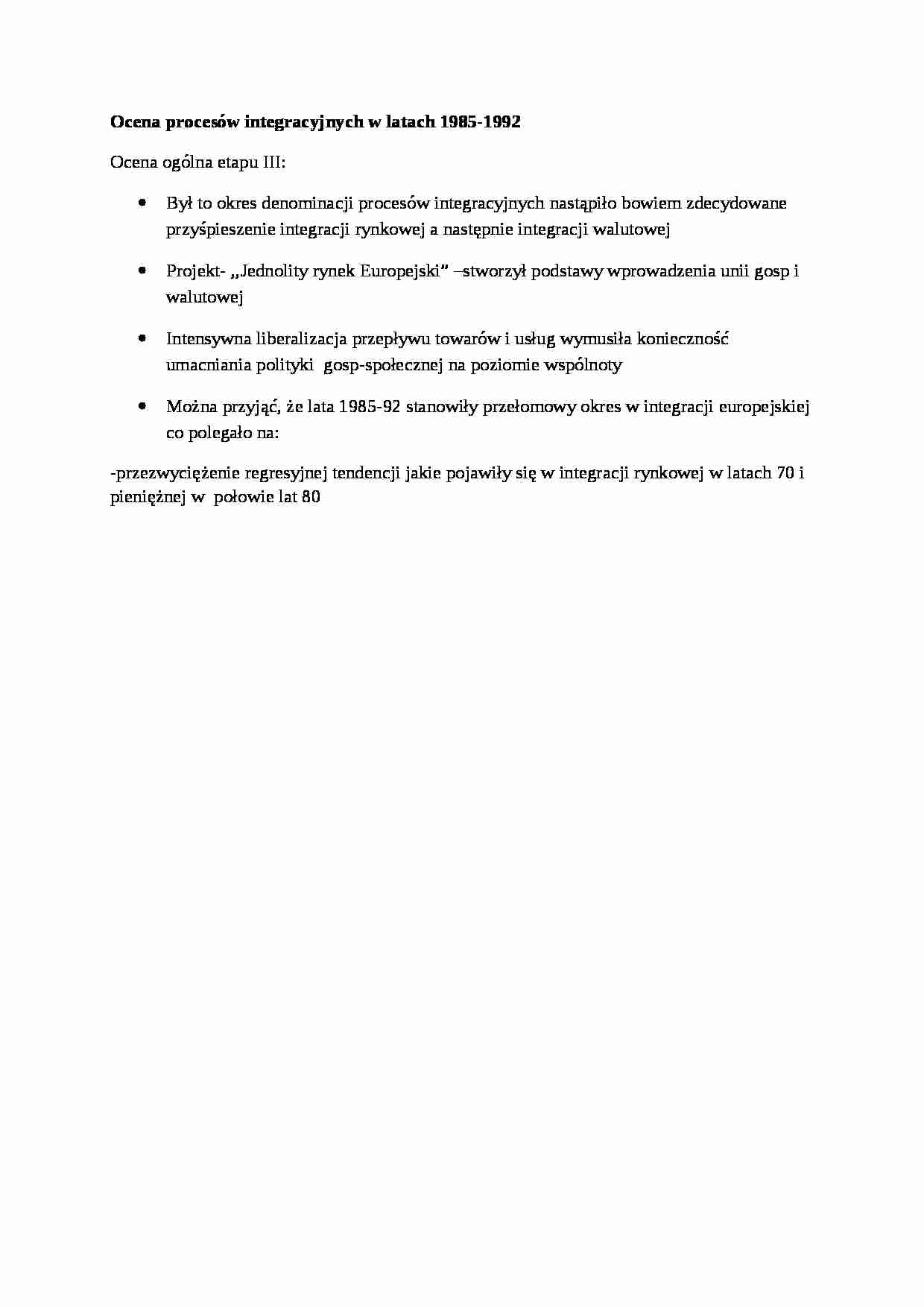 Ocena procesów integracyjnych w latach 1985-1992, sem III - strona 1