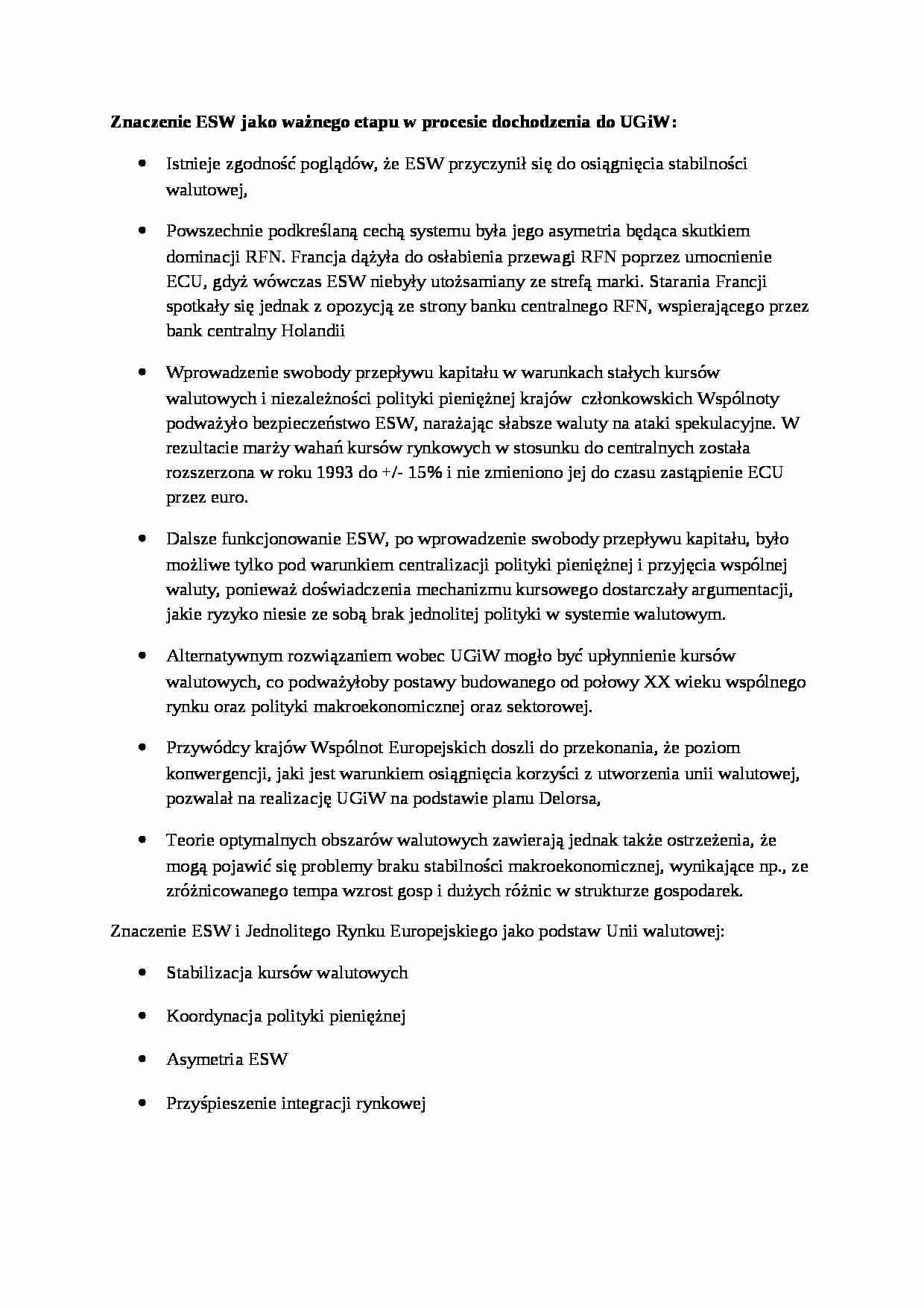 Znaczenie ESW w procesie dochodzenia do UGiW, sem III - strona 1