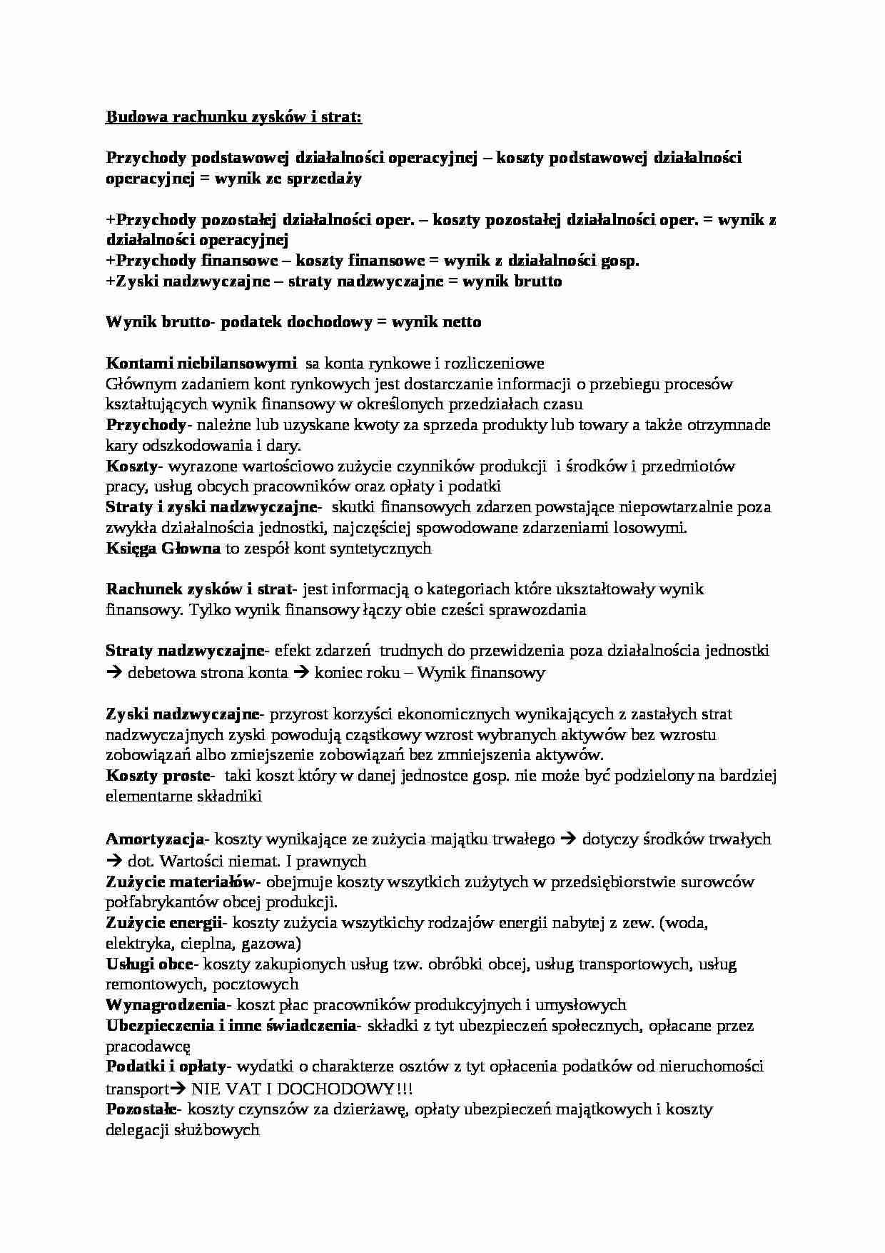Budowa rachunku zysków i strat, sem III - strona 1