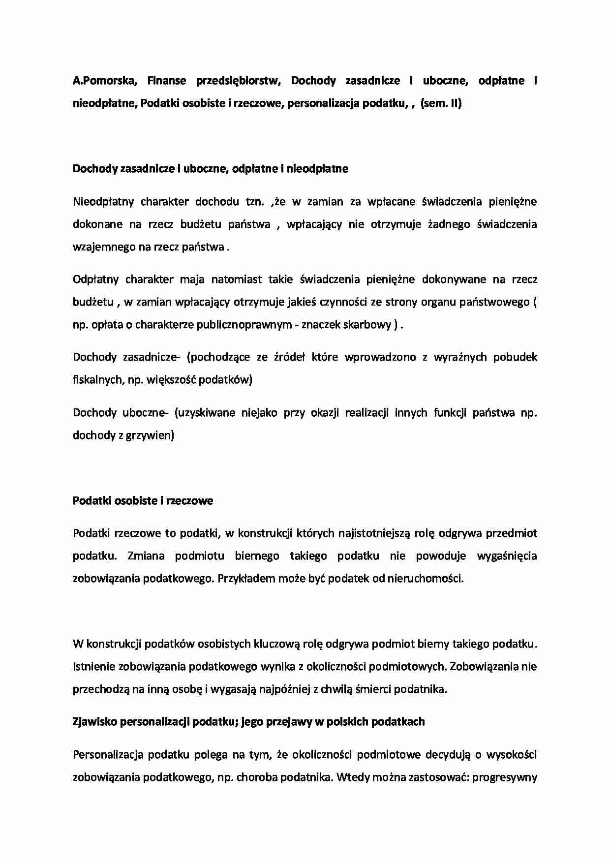 Dochody zasadnicze i uboczne - omówienie  (sem. II) - strona 1