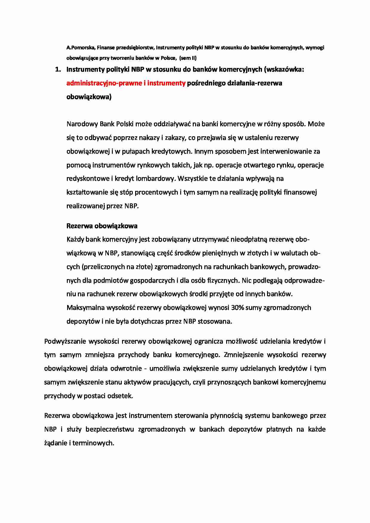 Instrumenty polityki NBP - omówienie  (sem II) - strona 1