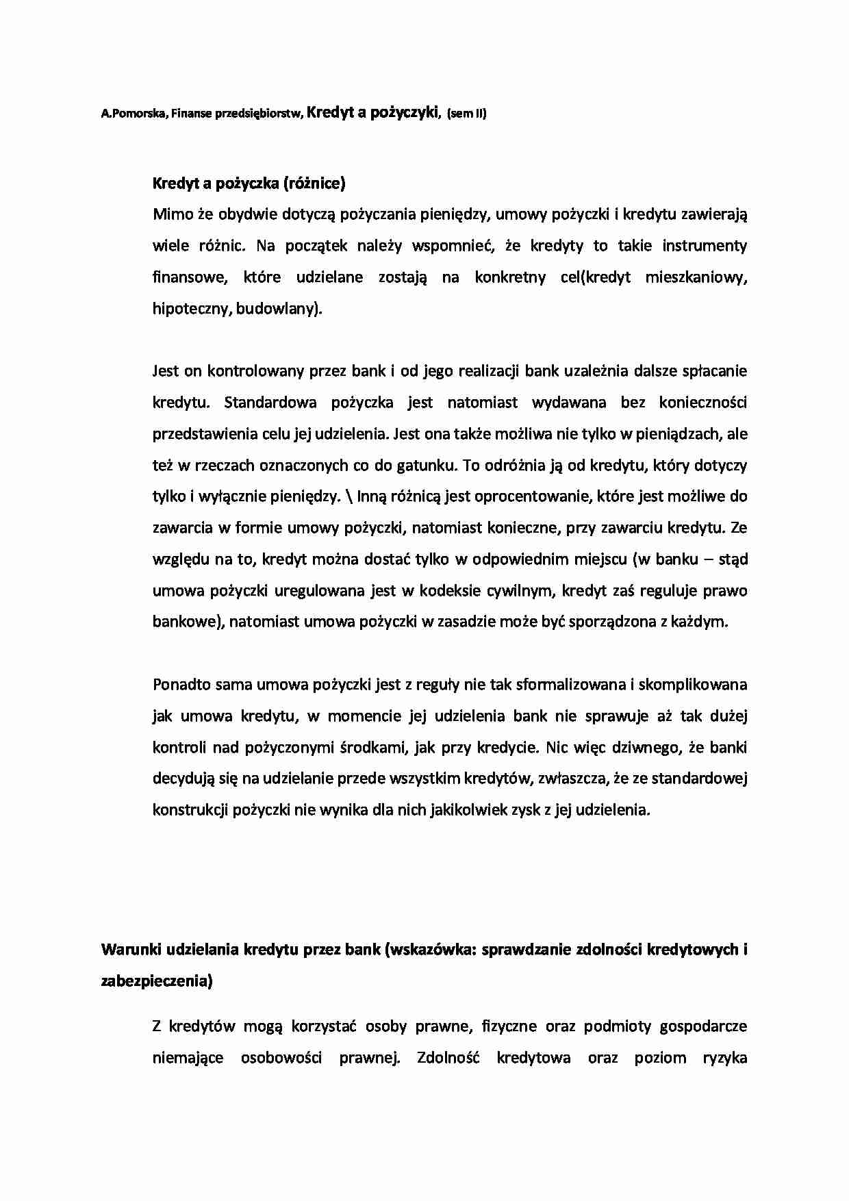 Kredyt a pożyczki - porównanie  (sem II) - strona 1