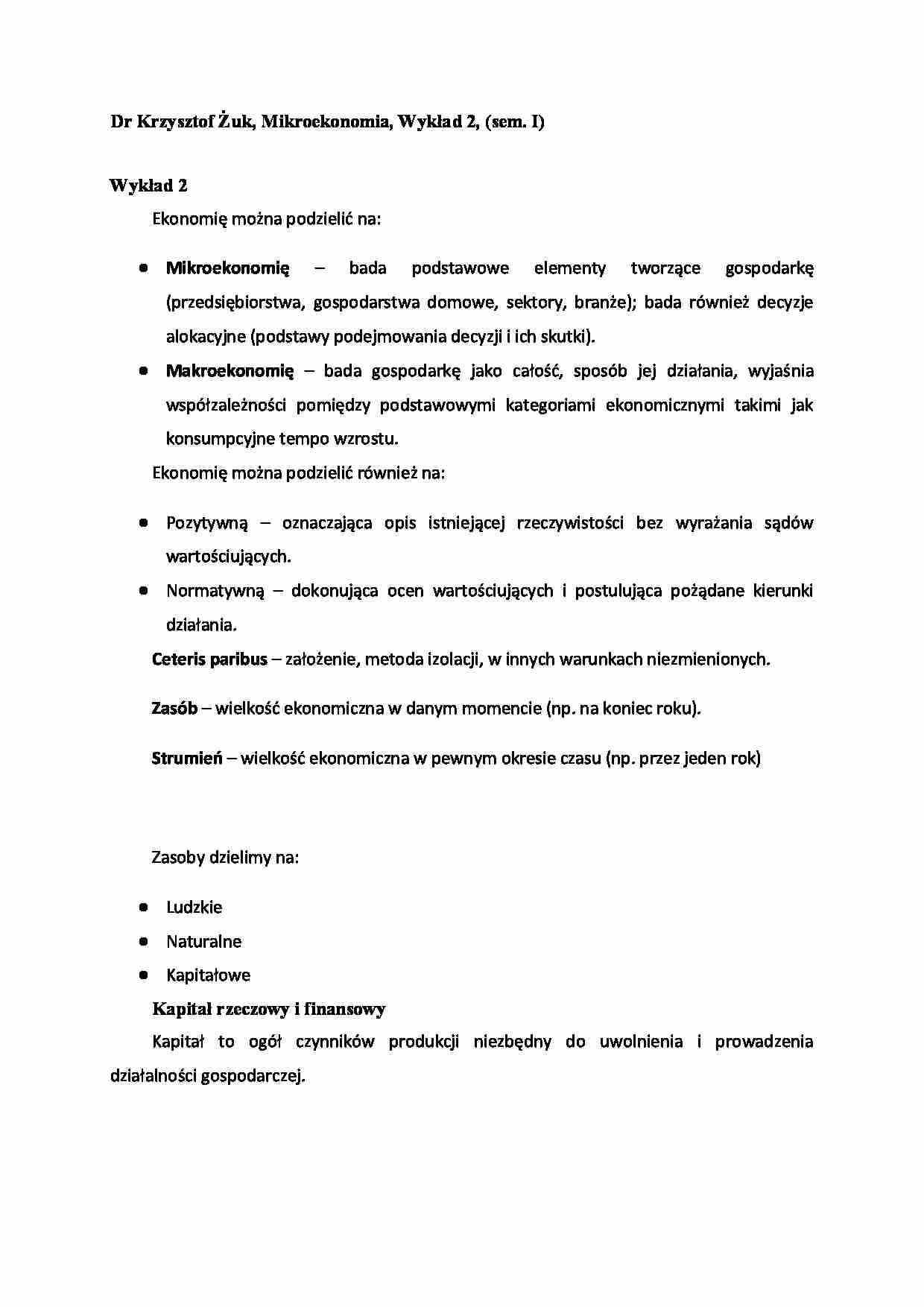 Mikroekonomia - wykład 2 (sem. I) - strona 1