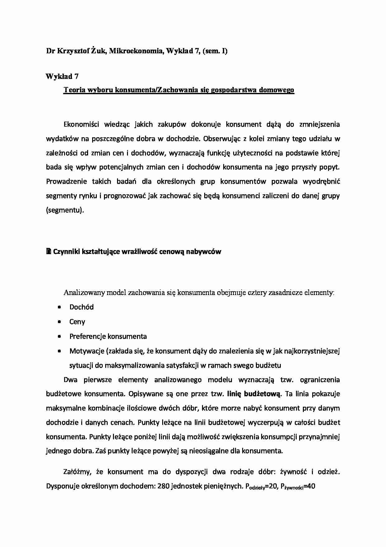  Mikroekonomia - wykład 7 (sem. I) - strona 1