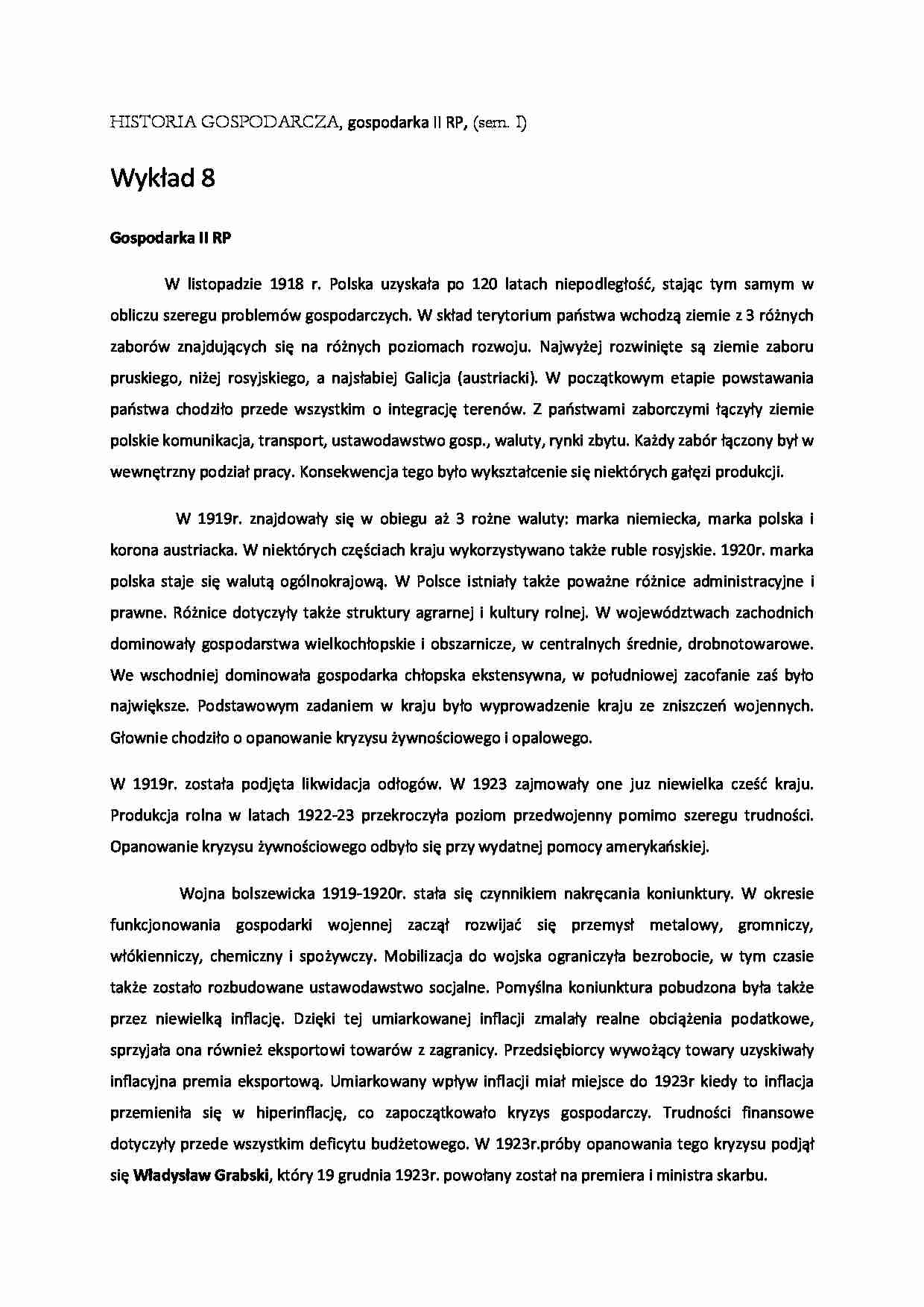 Gospodarka II RP - omówienie (sem. I) - strona 1