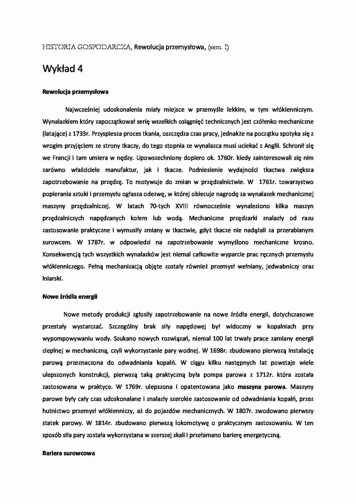 Rewolucja przemysłowa - wykład 4(sem. I) - strona 1