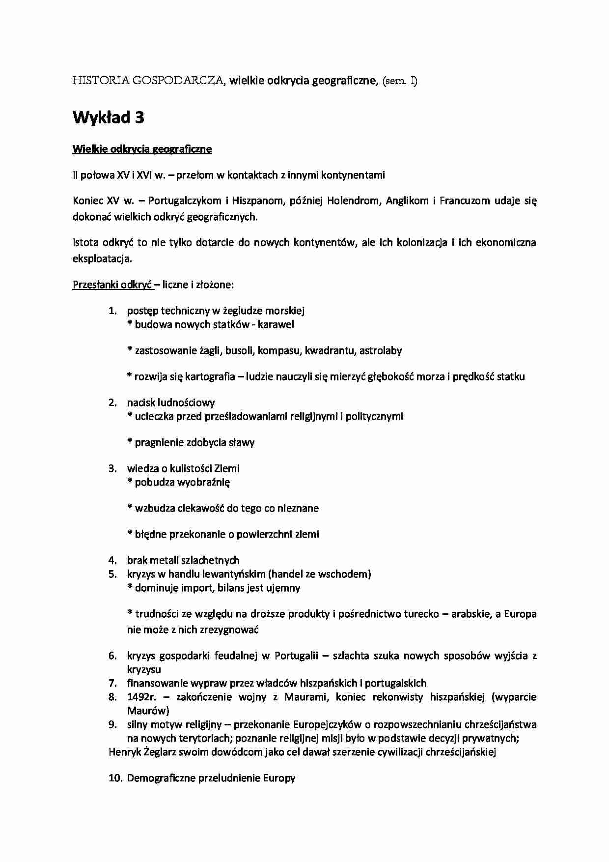 Wielkie odkrycia geograficzne - wykład 3(sem. I) - strona 1