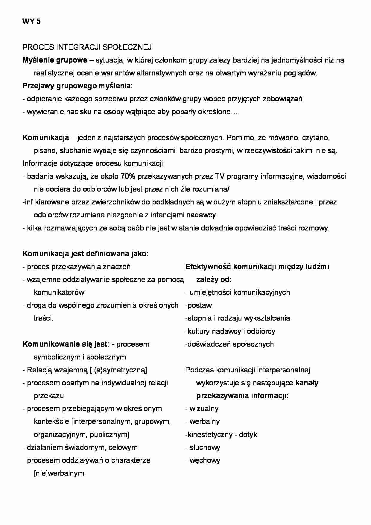 Wykład 5- integracja społeczna i komunikacja - wykład (sem II) - strona 1