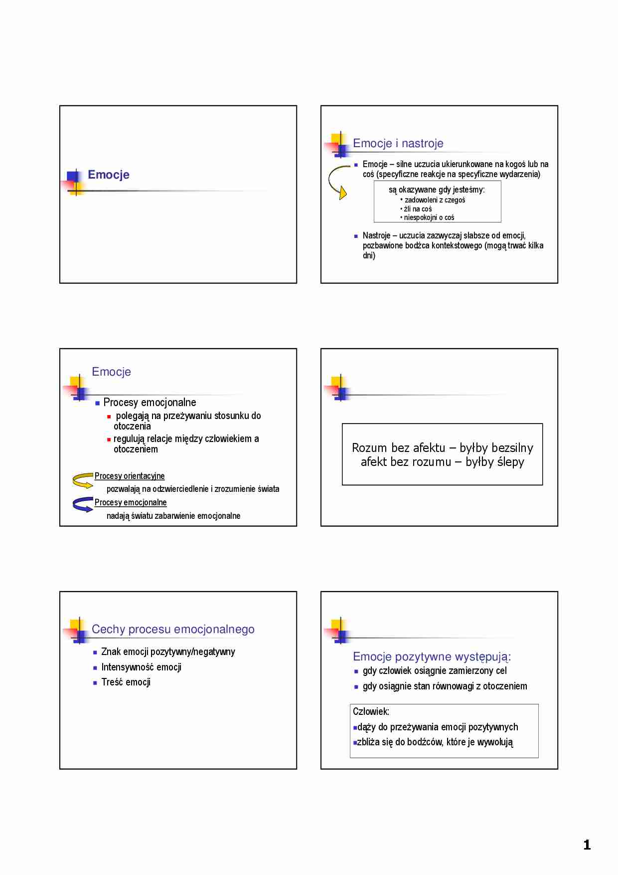 Podstawy Psychologii i Socjologii - emocje - omówienie (sem 1) - strona 1
