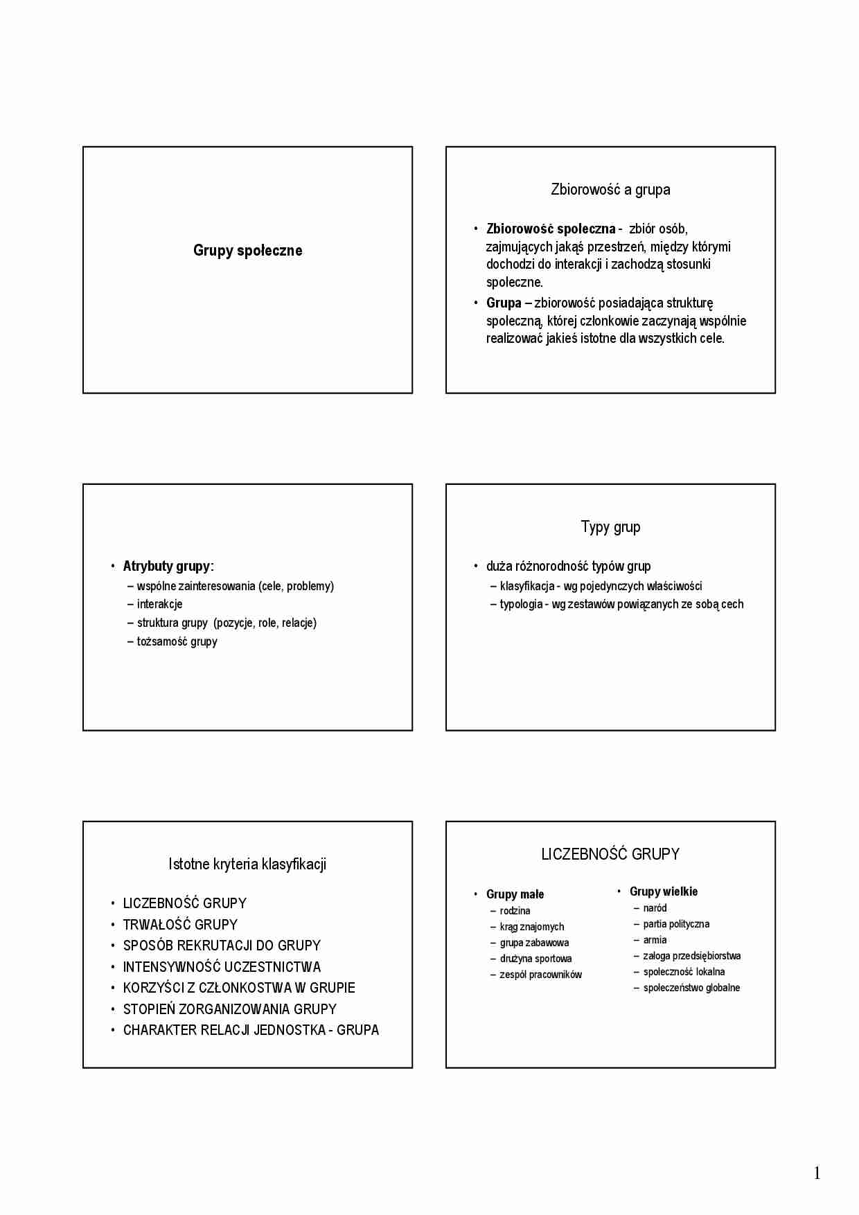 Grupy społeczne - omówienie  (sem 1) - strona 1