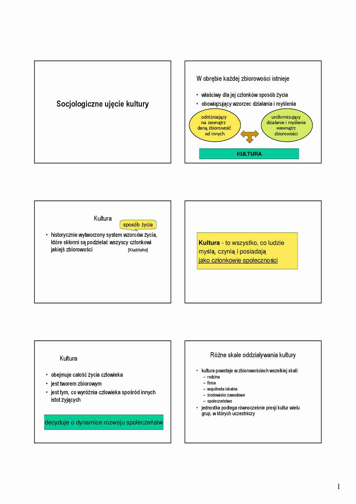 Socjologiczne ujęcie kultury - omówienie (sem 1) - strona 1