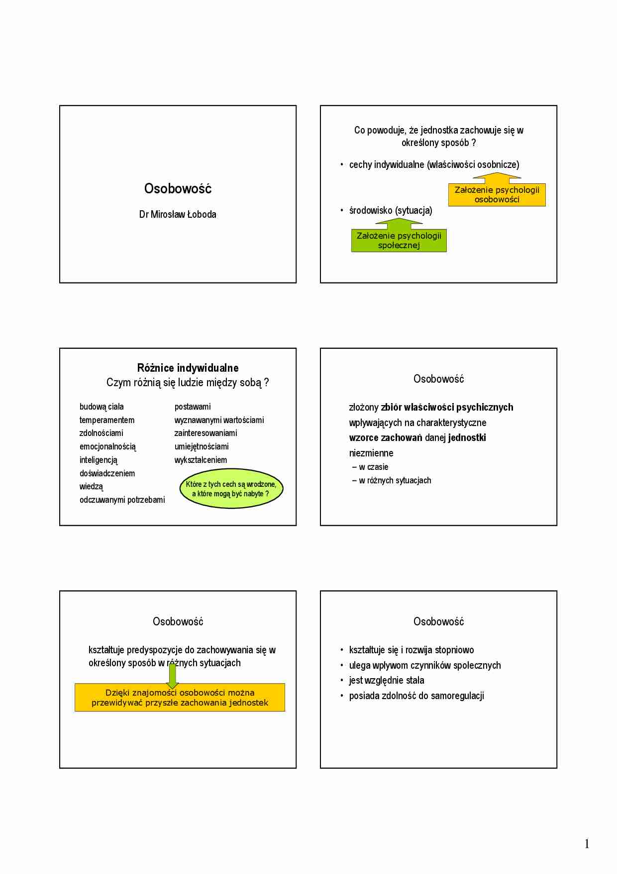 Osobowość - omówienie  (sem 1) - strona 1