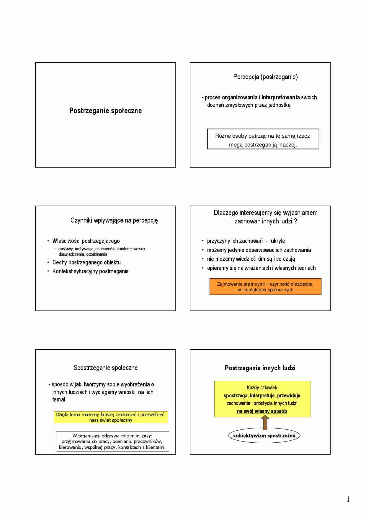 Postrzeganie społeczne - omówienie  (sem 1) - strona 1