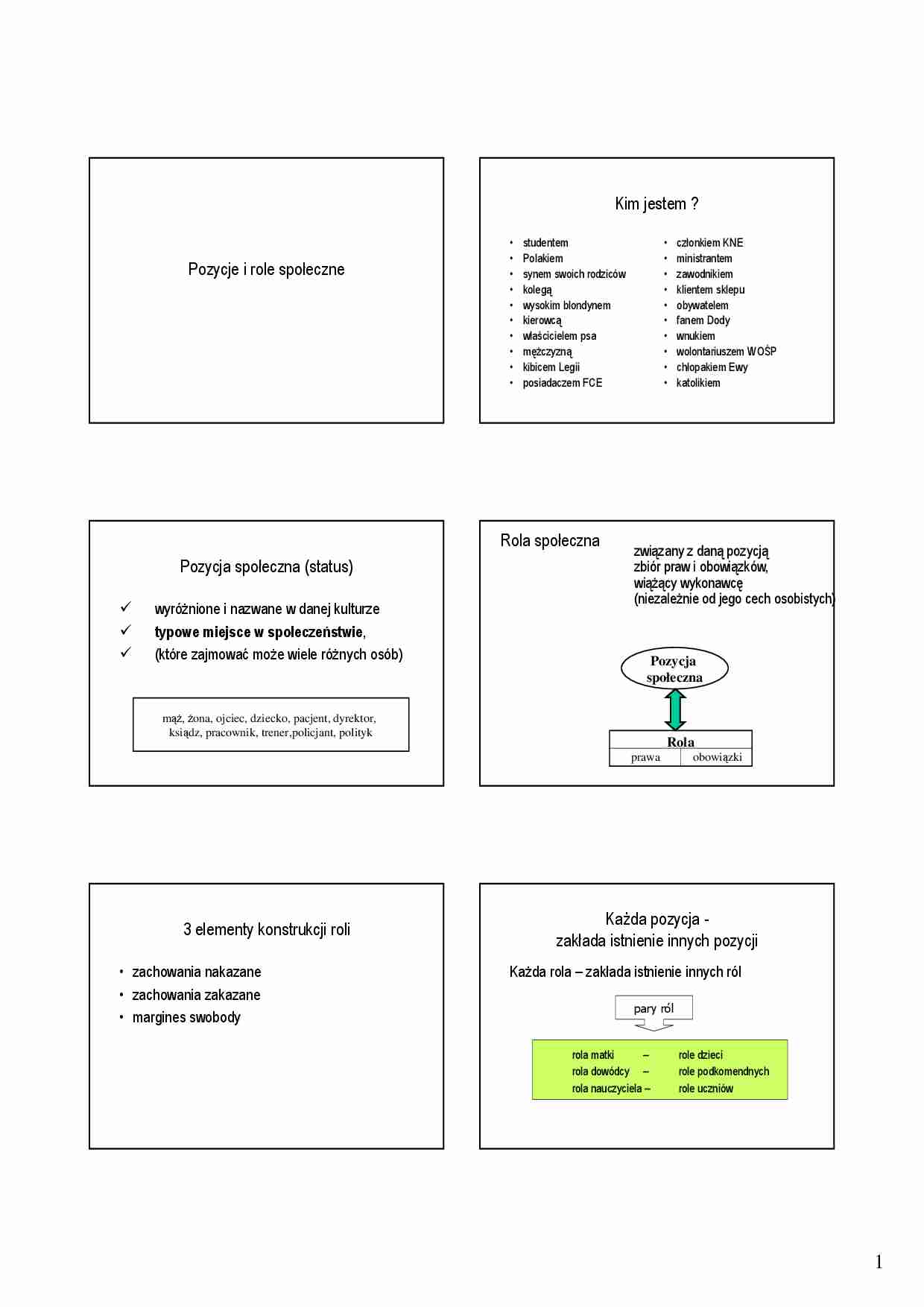 Pozycje  i role społeczne - omówienie  (sem 1) - strona 1