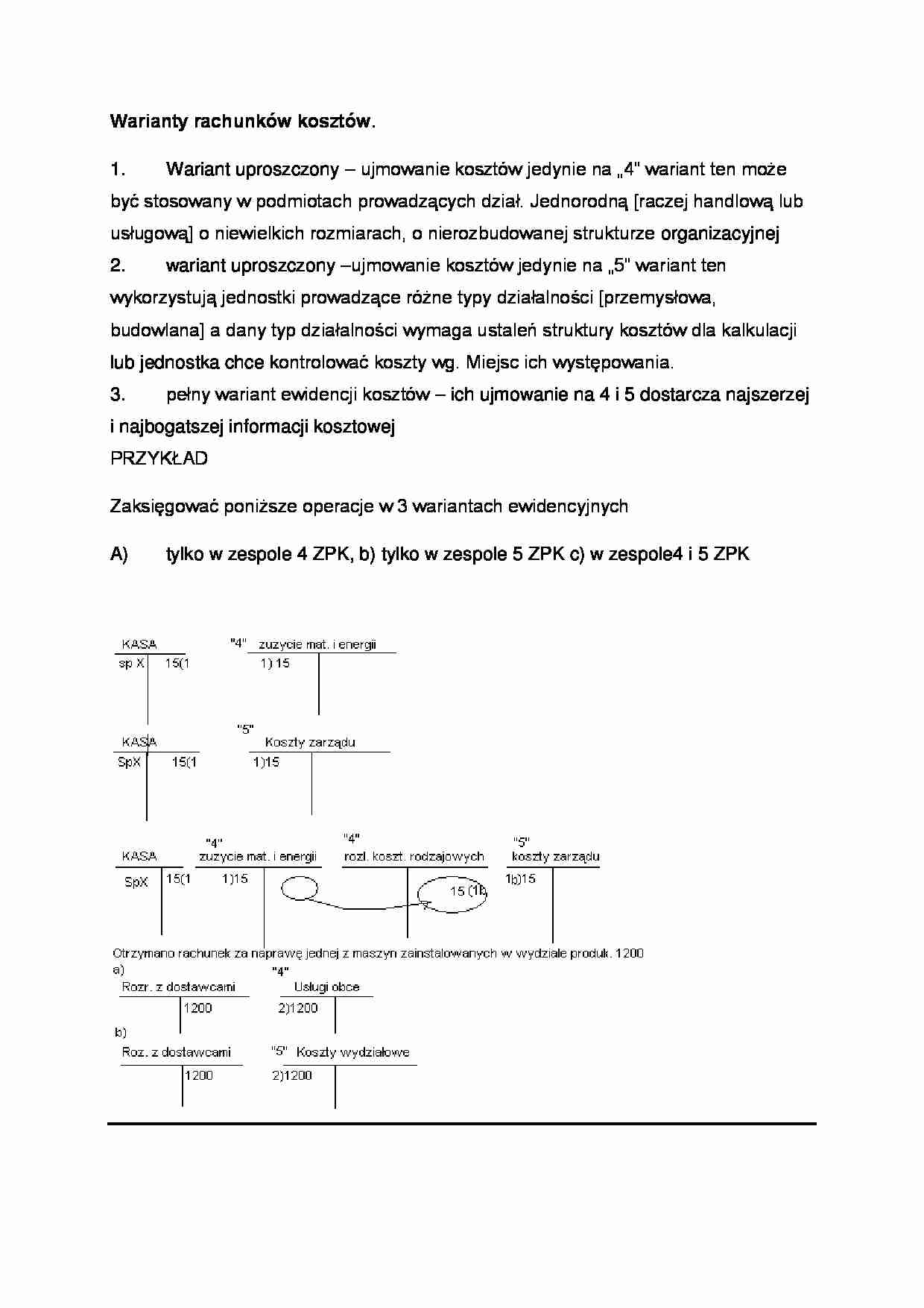 Warianty rachunków kosztów - omówienie (sem II) - strona 1