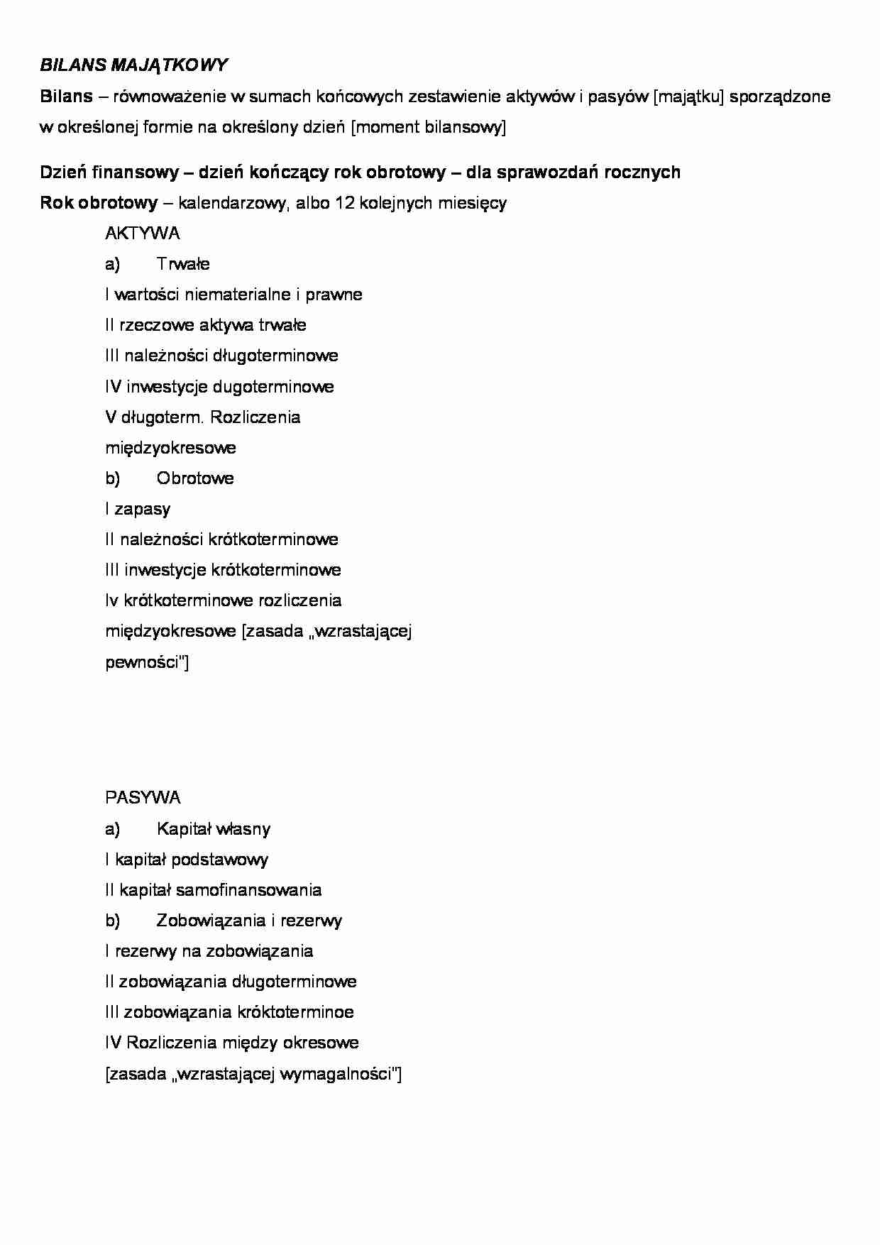 Bilans, aktywa i pasywa - omówienie  (sem II) - strona 1