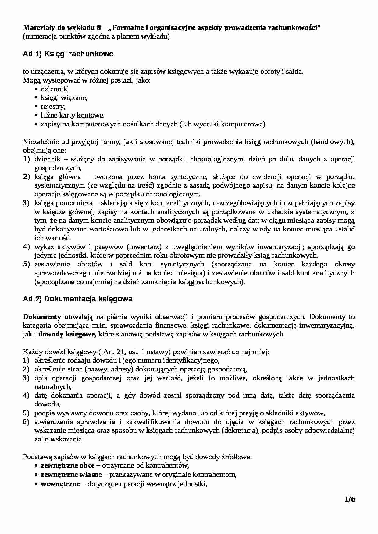 Aspekty prowadzenia rachunkowości - omówienie  (sem. II) - strona 1