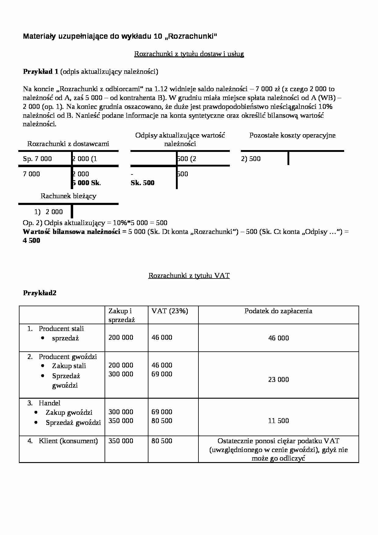 Rozrachunki, materiały uzupełniające - omówienie  (sem. II) - strona 1