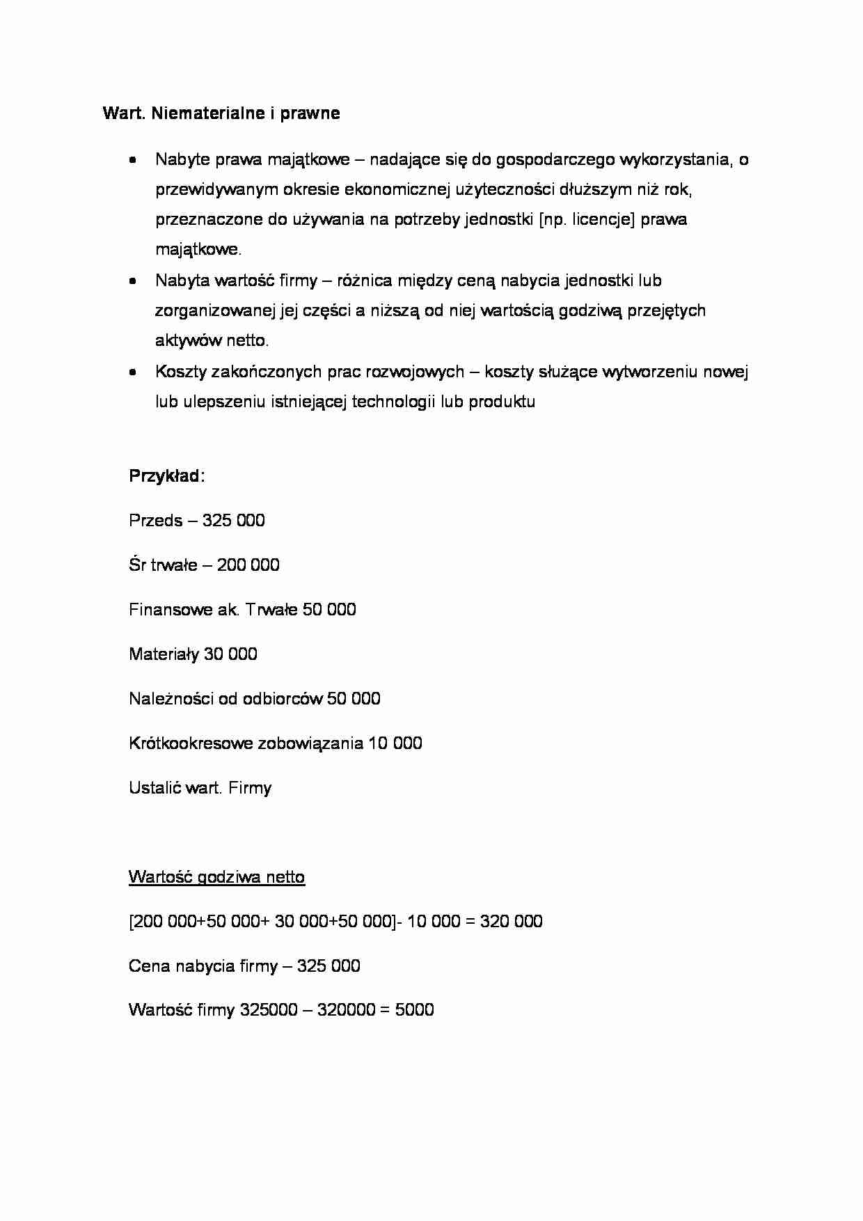 Wartość  niematerialne i prawne - omówienie  (sem II) - strona 1