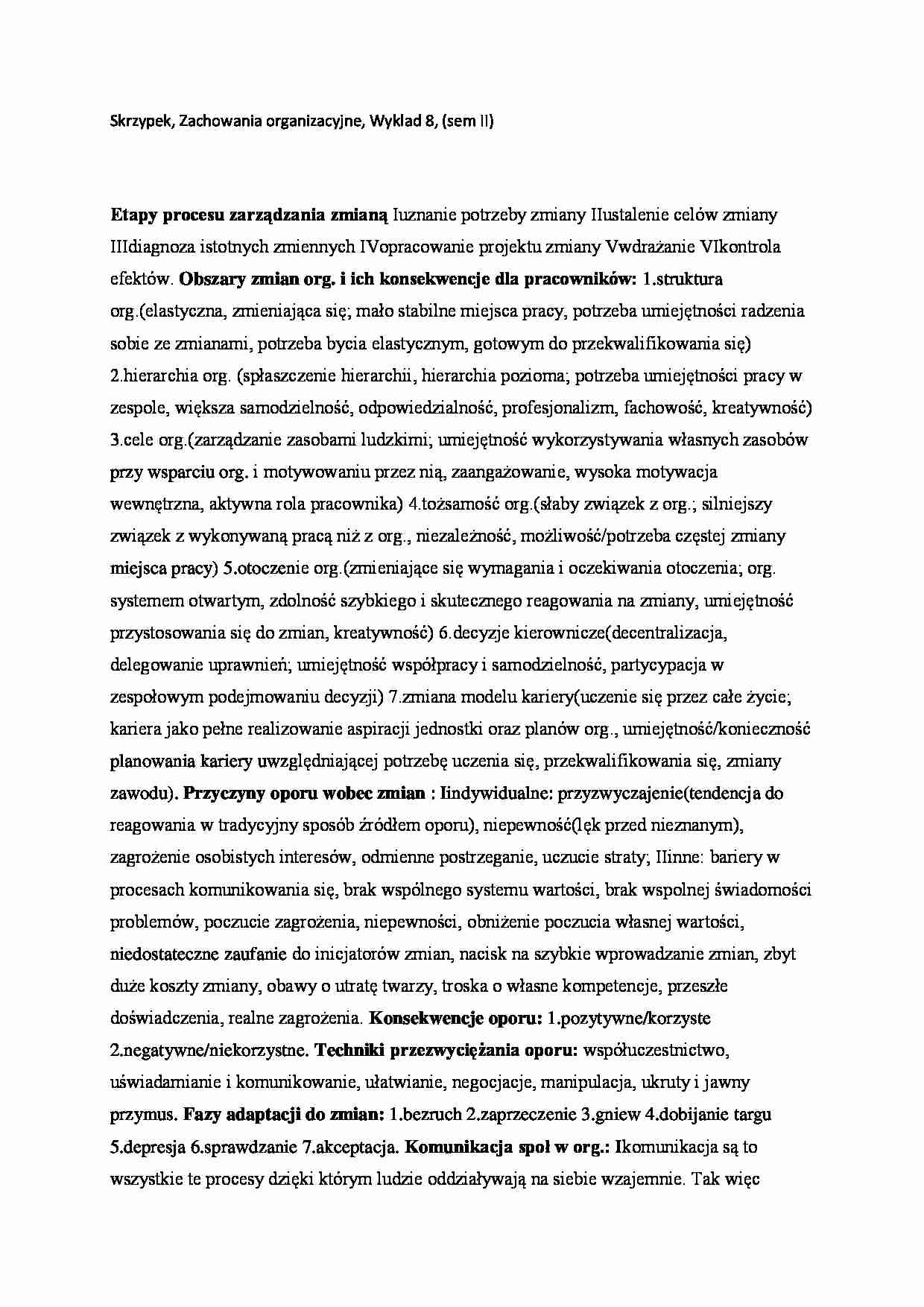 Zachowania organizacyjne, Wykład 8, (sem II) - strona 1