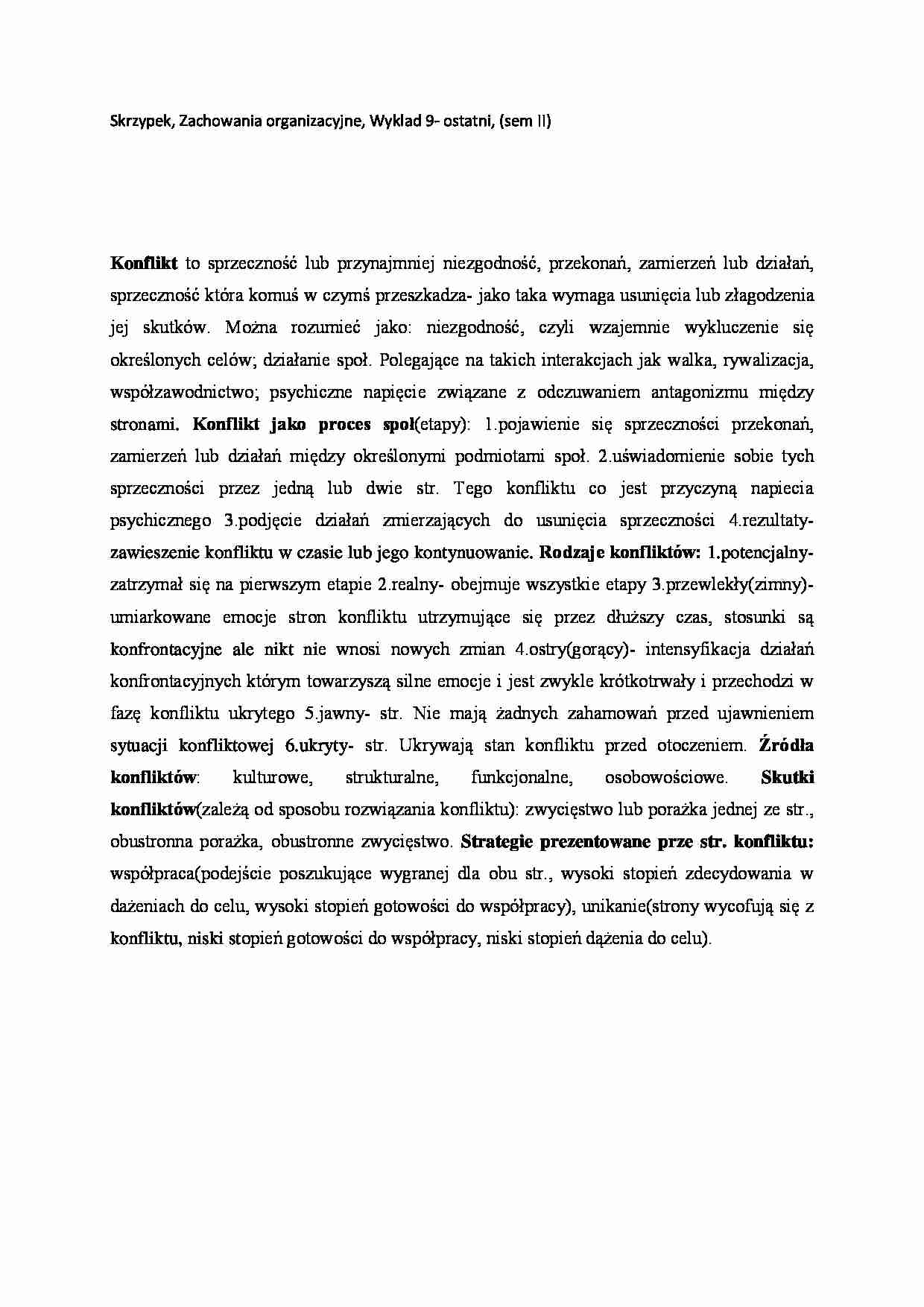 Zachowania organizacyjne, Wykład 9 (sem II) - strona 1