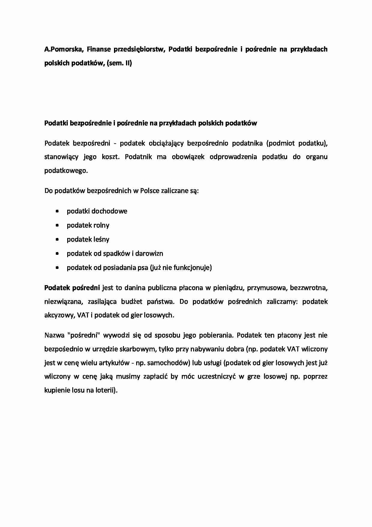 Podatki bezpośrednie i pośrednie  - omówienie (sem. II) - strona 1