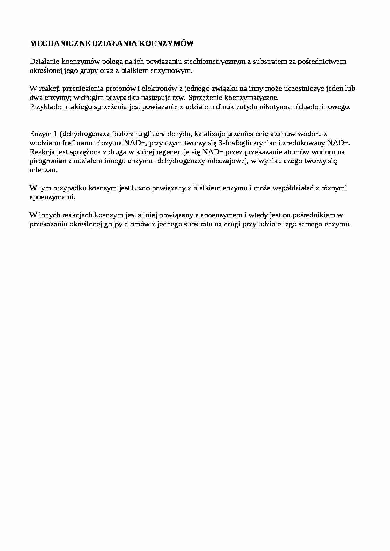 Wykład - mechanizm działania koenzymów, sem III - strona 1
