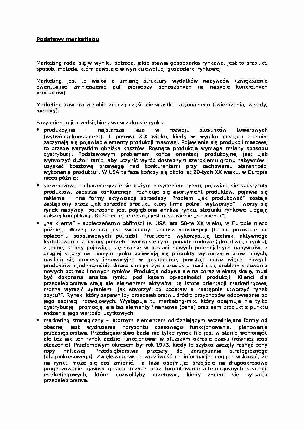 Podstawy marketingu - wykład, sem IV - strona 1