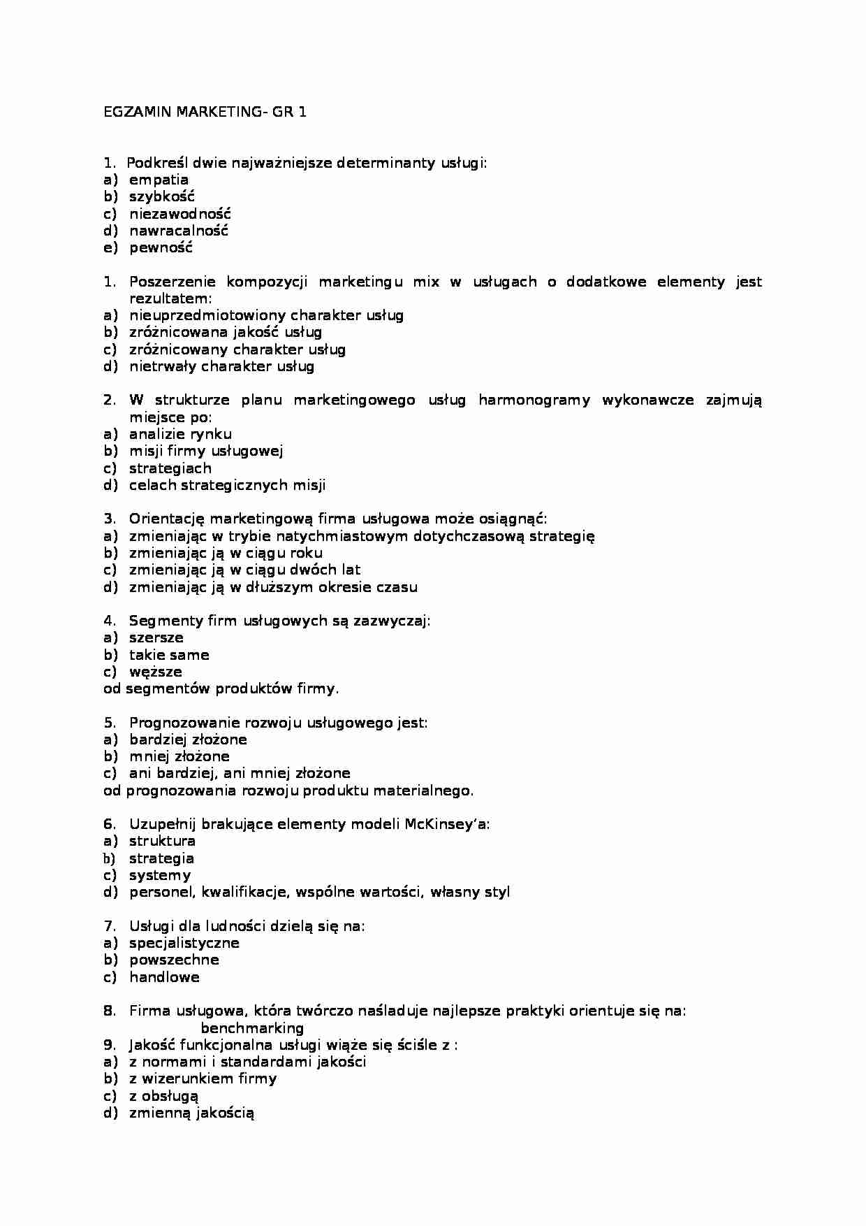 Egzamin z podstaw marketingu, sem IV - strona 1