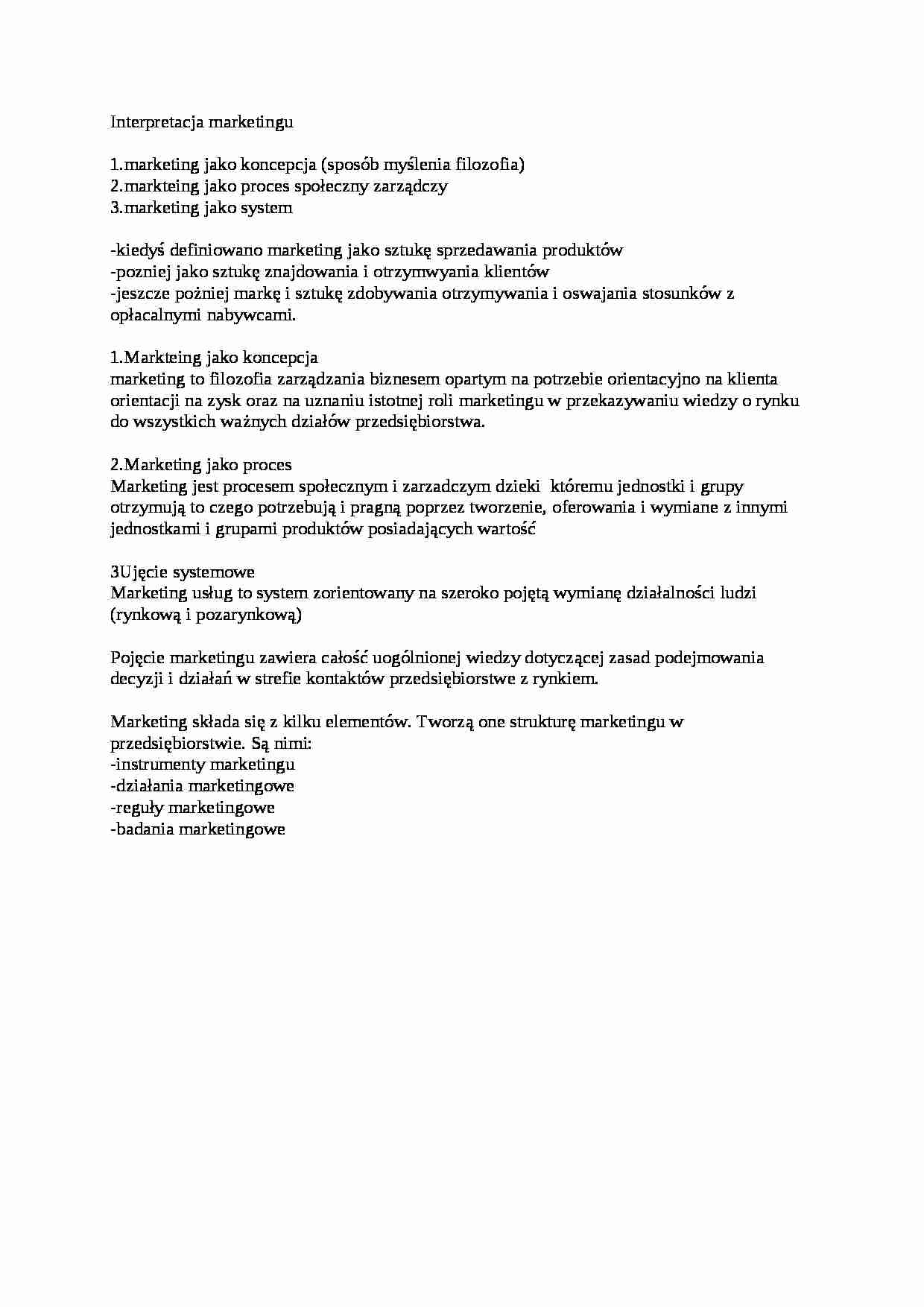 Wykład - interpretacja marketingu, sem IV - strona 1