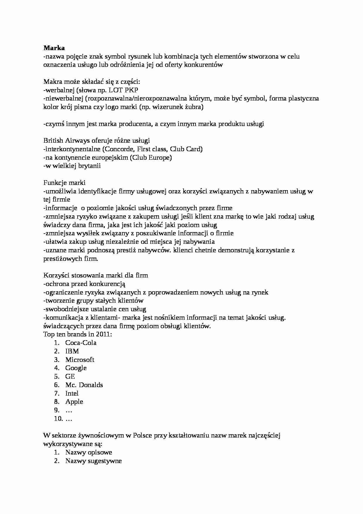 Wykład - marka, sem IV - strona 1