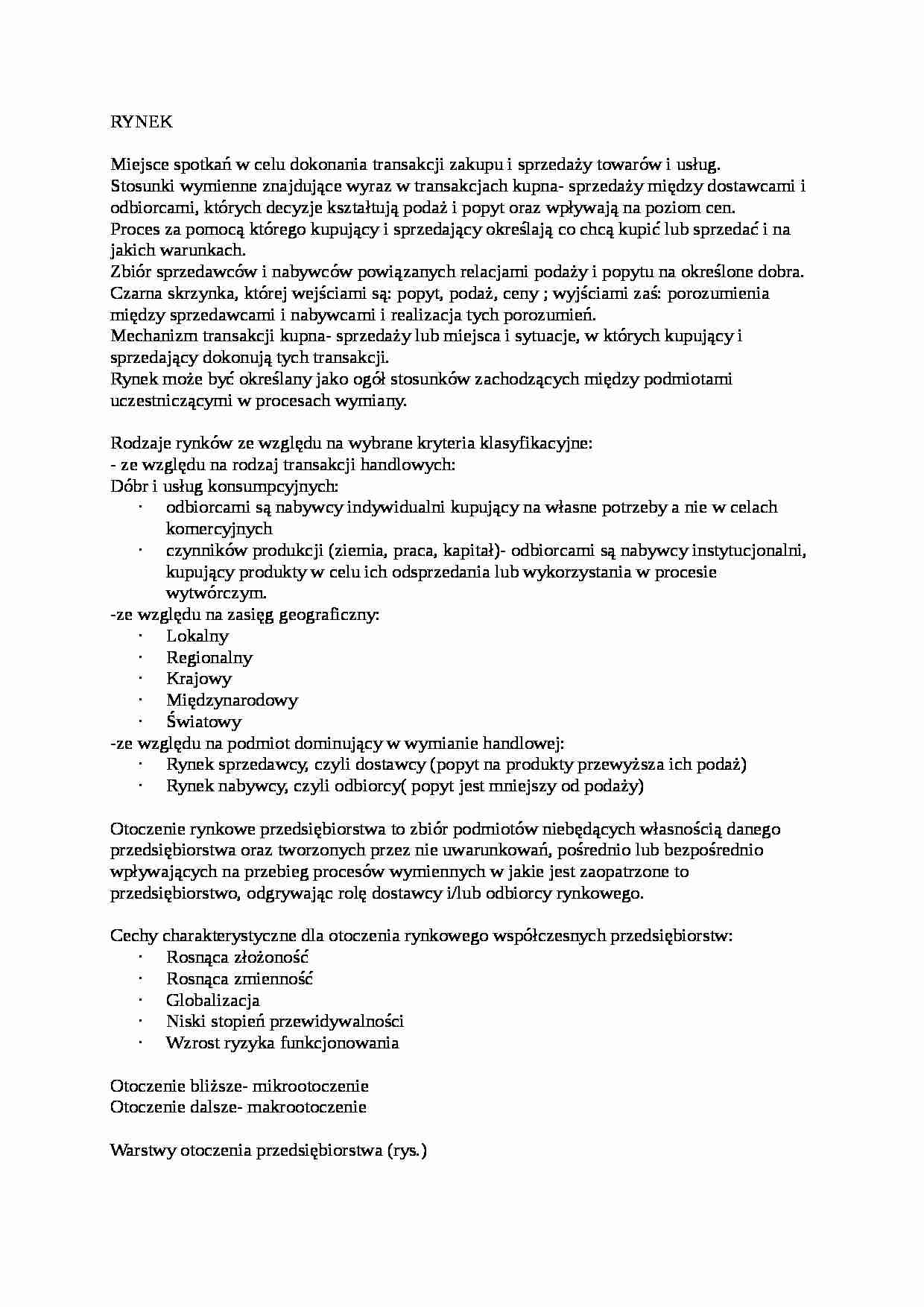Wykład - definicja rynku, sem IV - strona 1