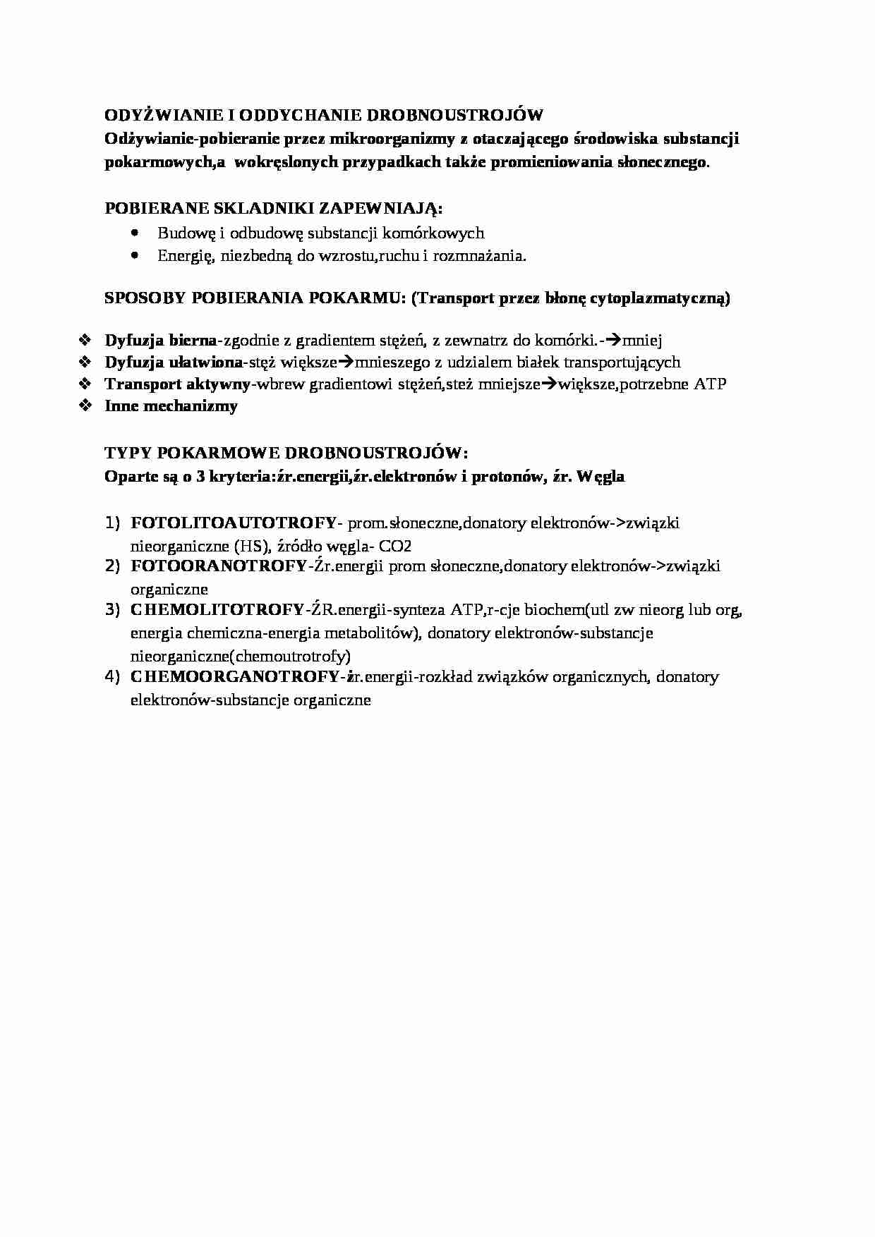 Odżywianie i oddychanie drobnoustrojów - wykład - strona 1
