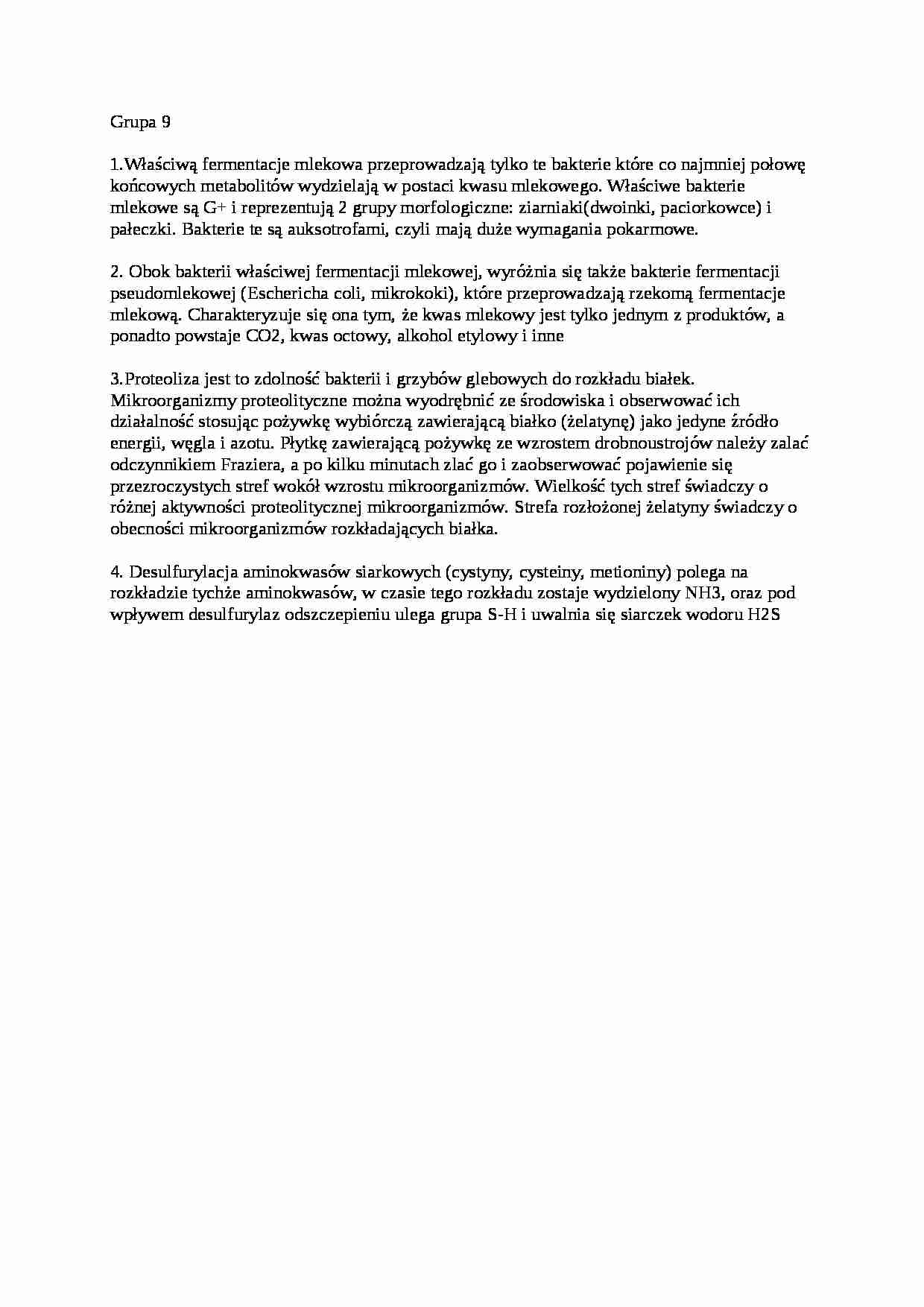 Kolokwium z biochemii, sem III - Fermentacja mlekowa - strona 1