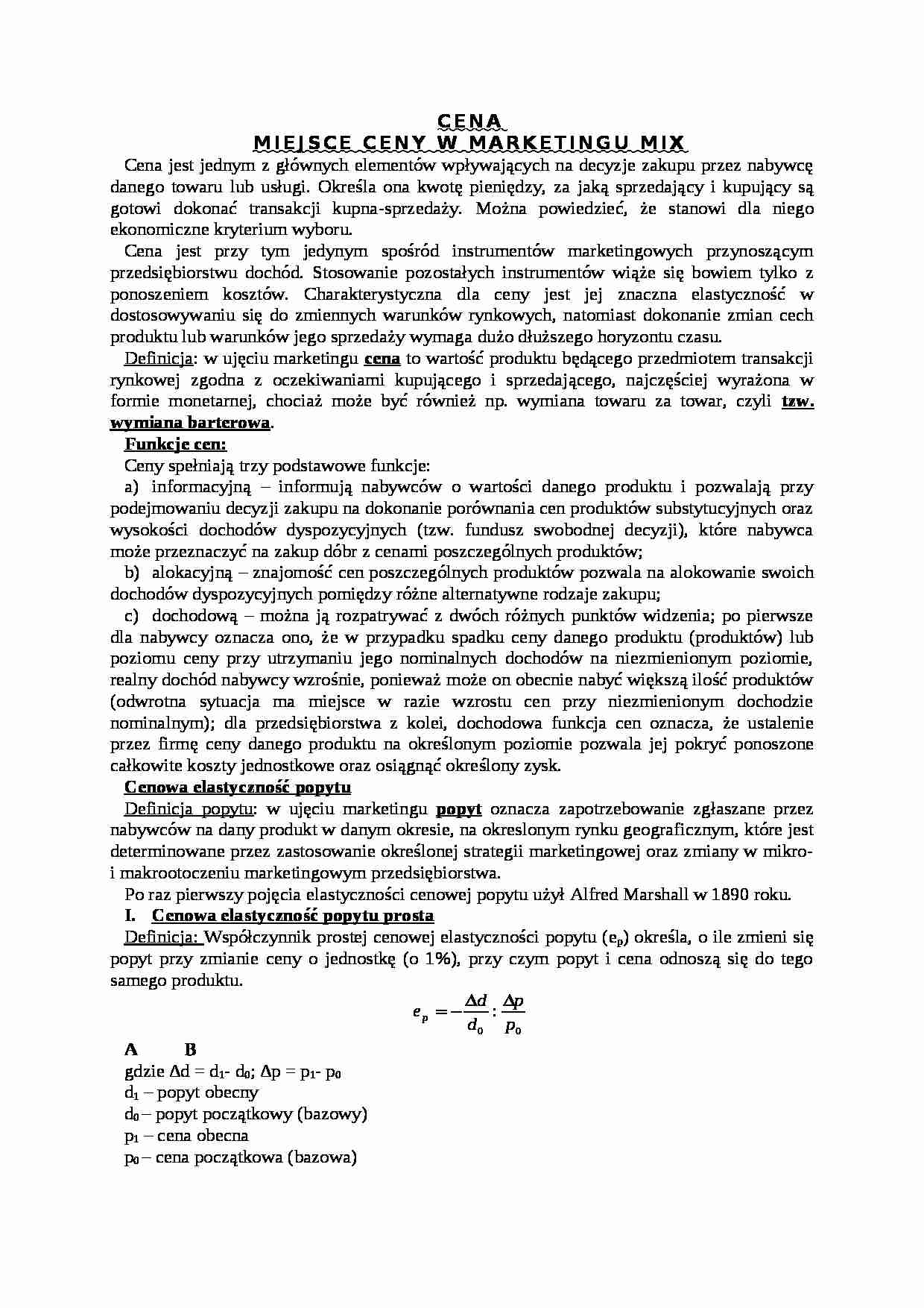 Wykład - miejsce ceny w marketingu, sem IV - strona 1