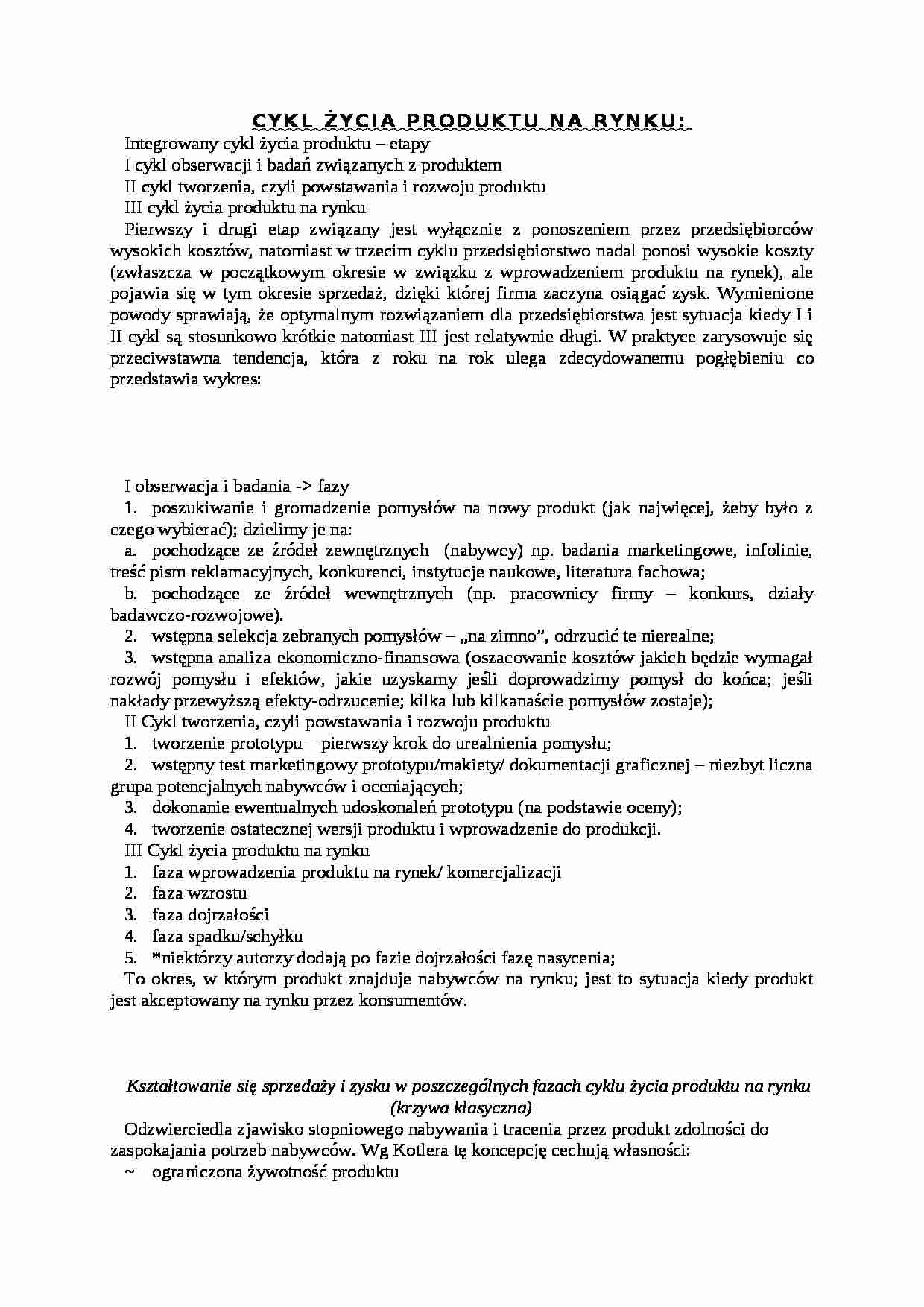 Wykład - cykl życia produktu, sem IV - strona 1