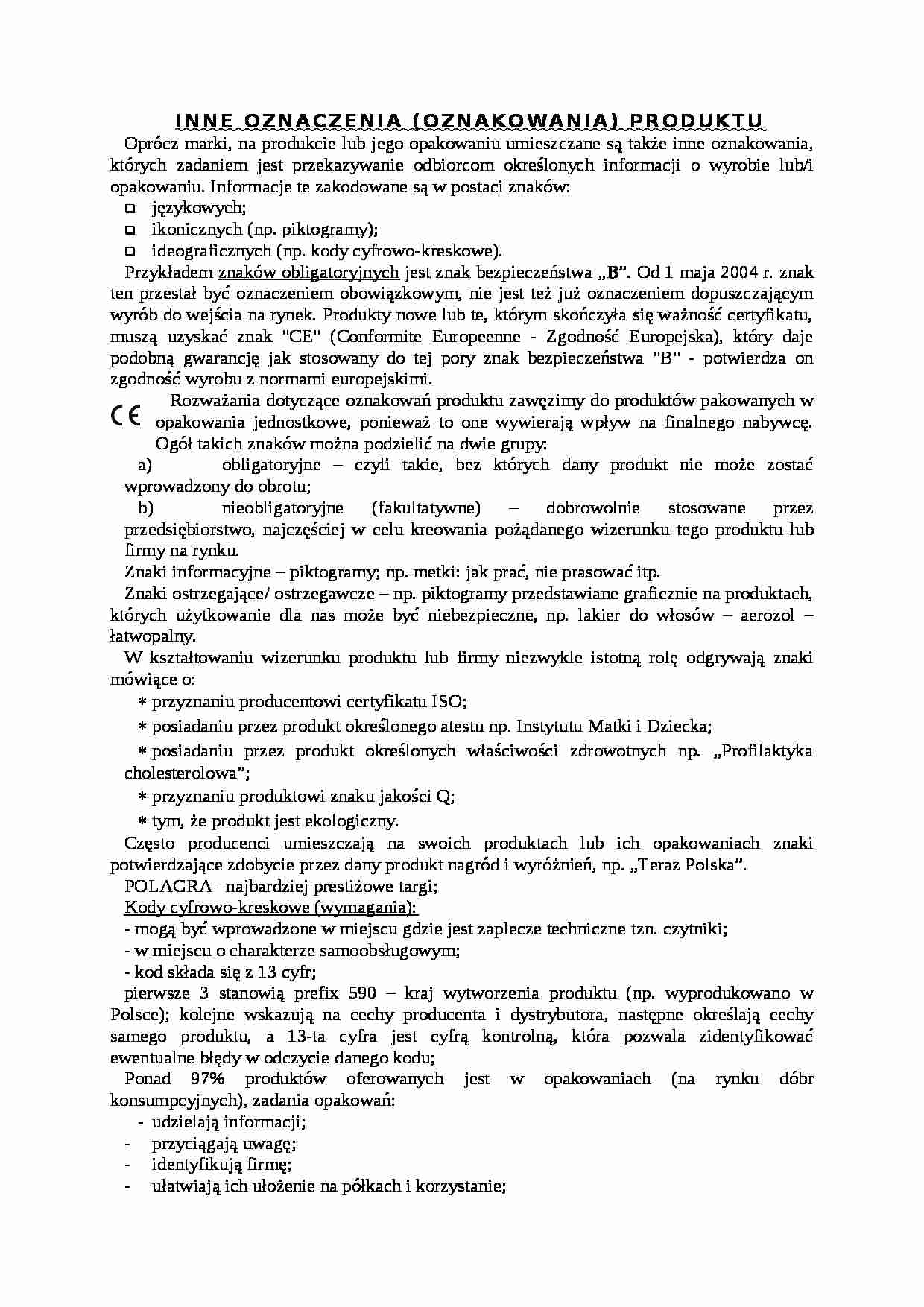 Oznaczenia produktu - wykład, sem IV - strona 1