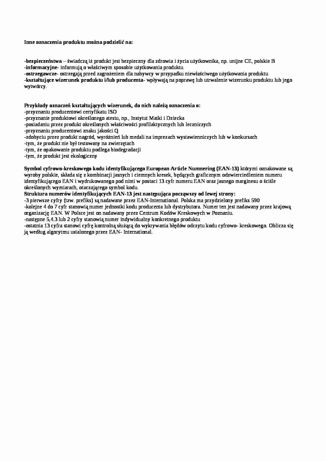 Wykład - inne oznaczenia produktów, sem IV - strona 1