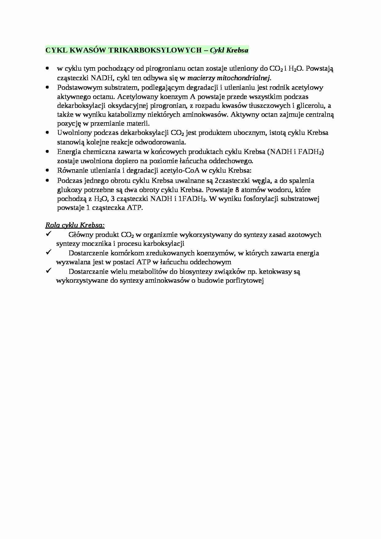 Cykl Krebsa - wykład, sem III - strona 1