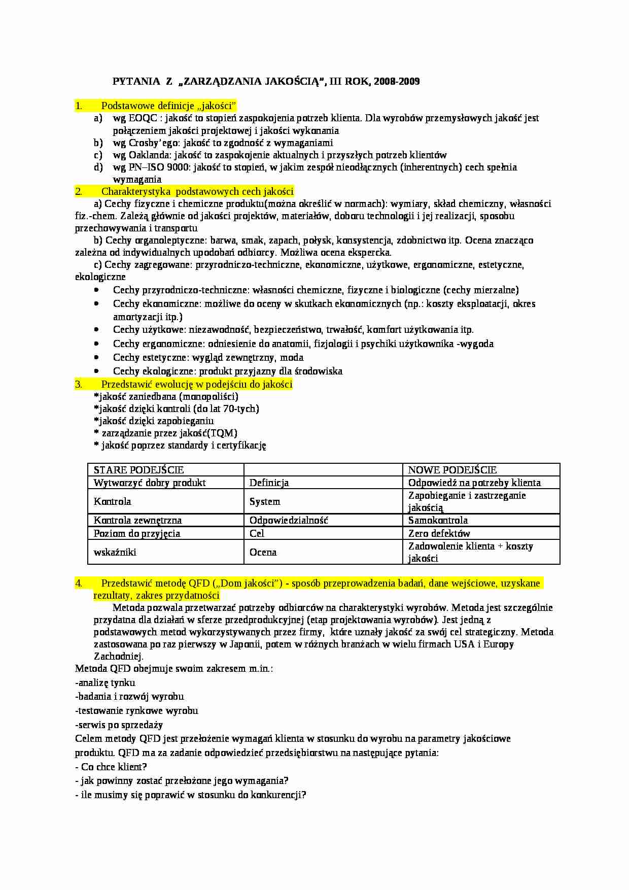 Zarządzanie jakościa - pytania i odpowiedzi - strona 1