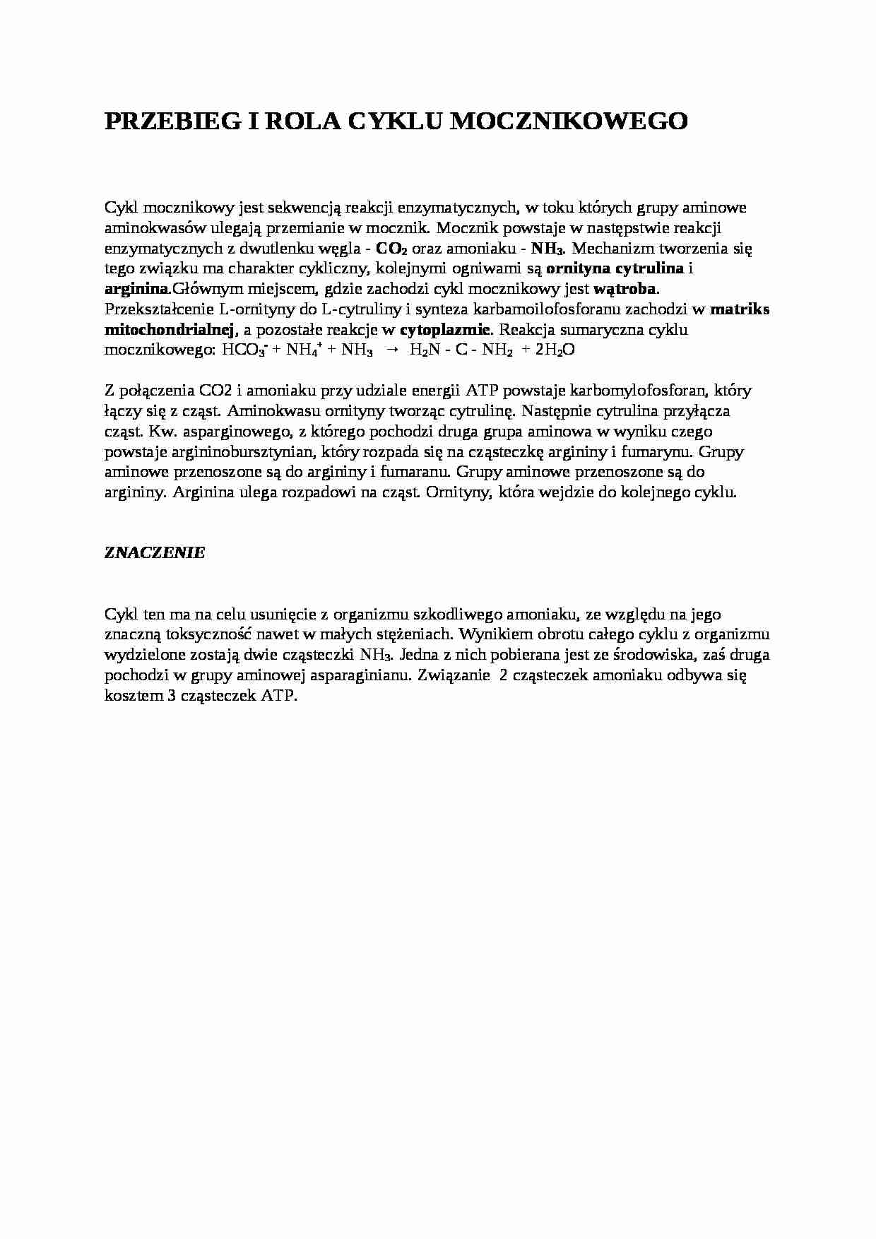 Wykład - przebieg i rola cyklu mocznikowego, sem III - strona 1