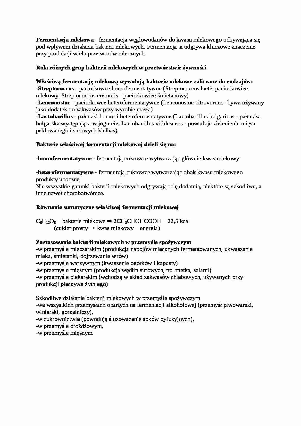 Fermentacja mlekowa - wykład - strona 1